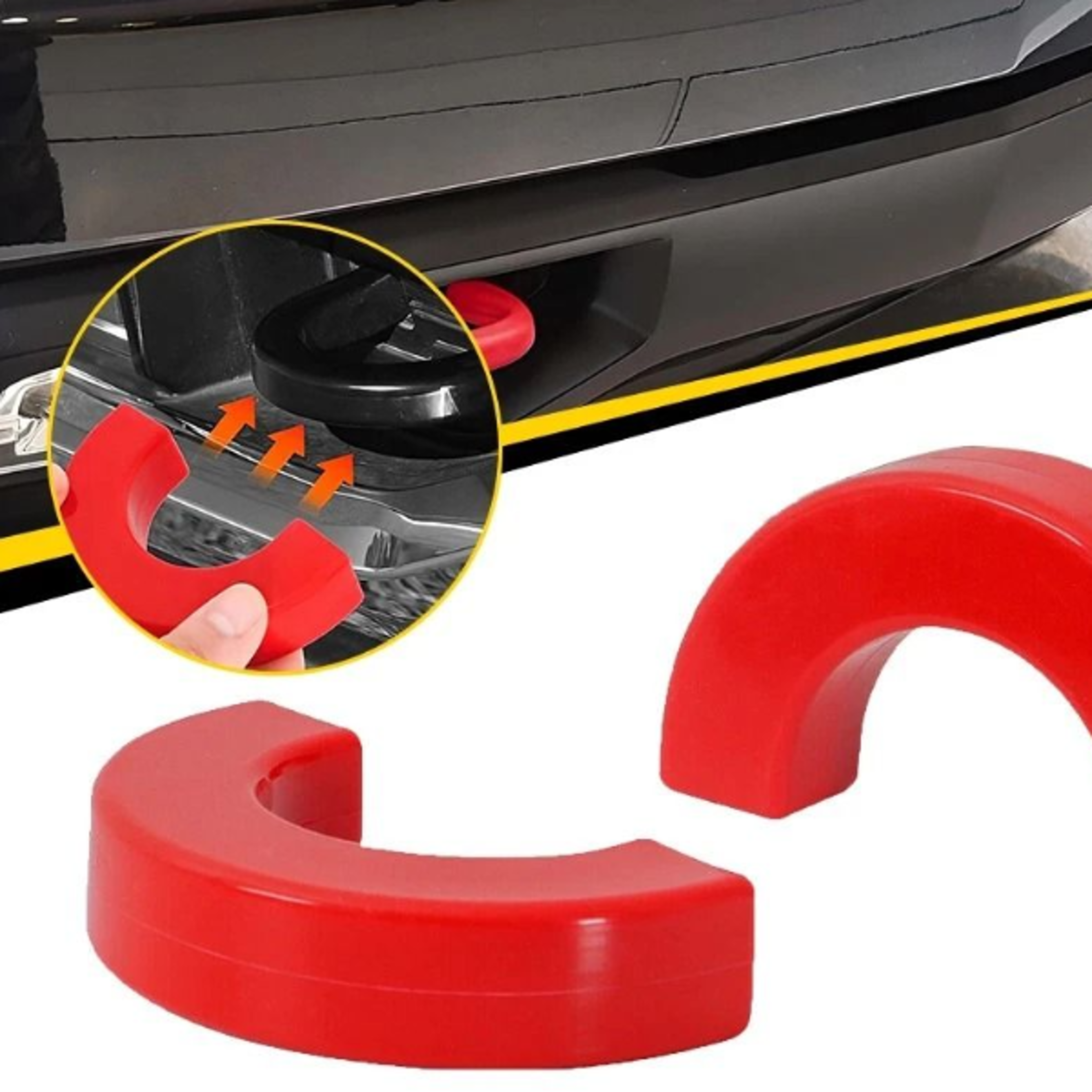 red front bumper tow hook trailer cover, durable trim, easy installation, high durability