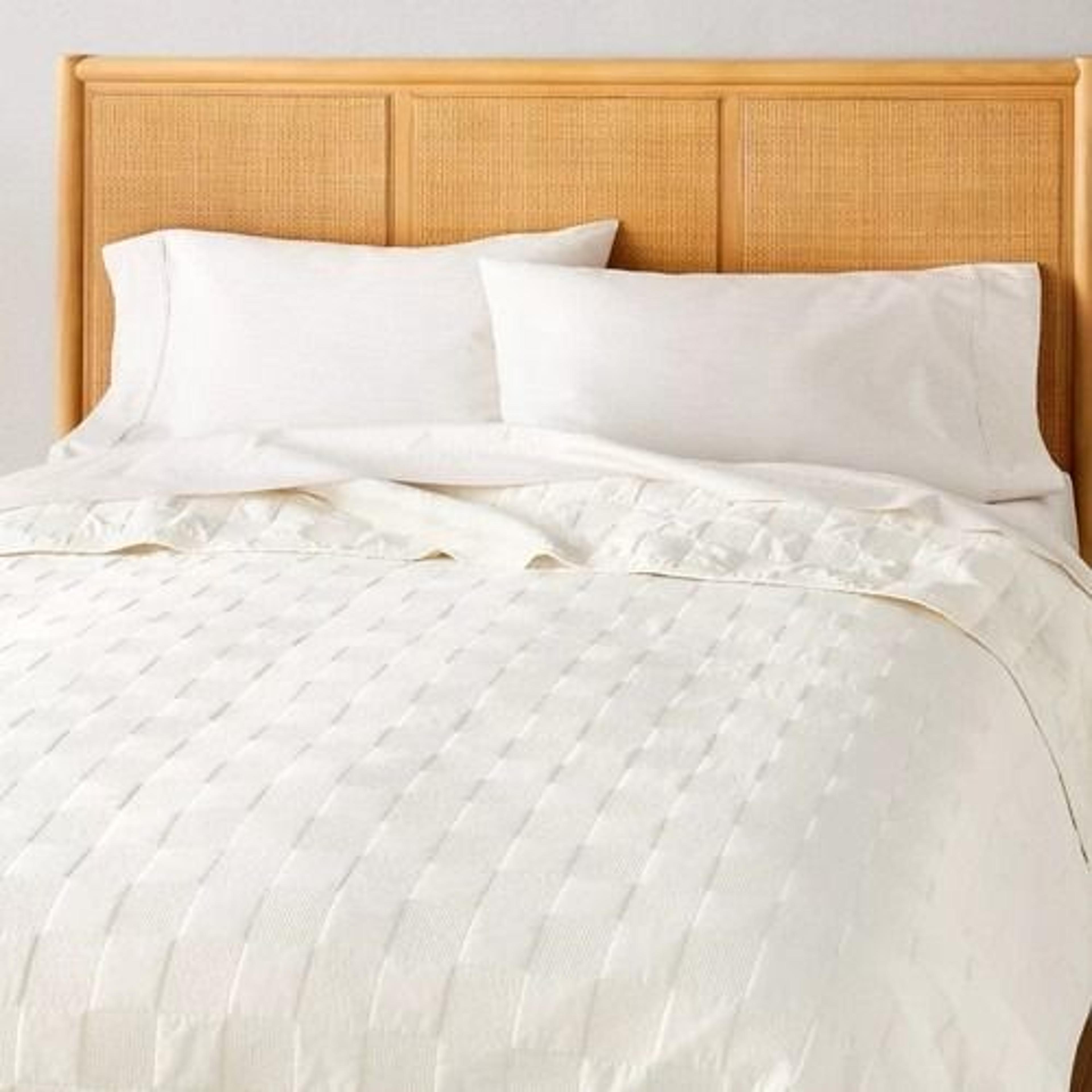 quilt cream, hearth & hand with magnolia, cozy recycled polyester quilt for year-round use