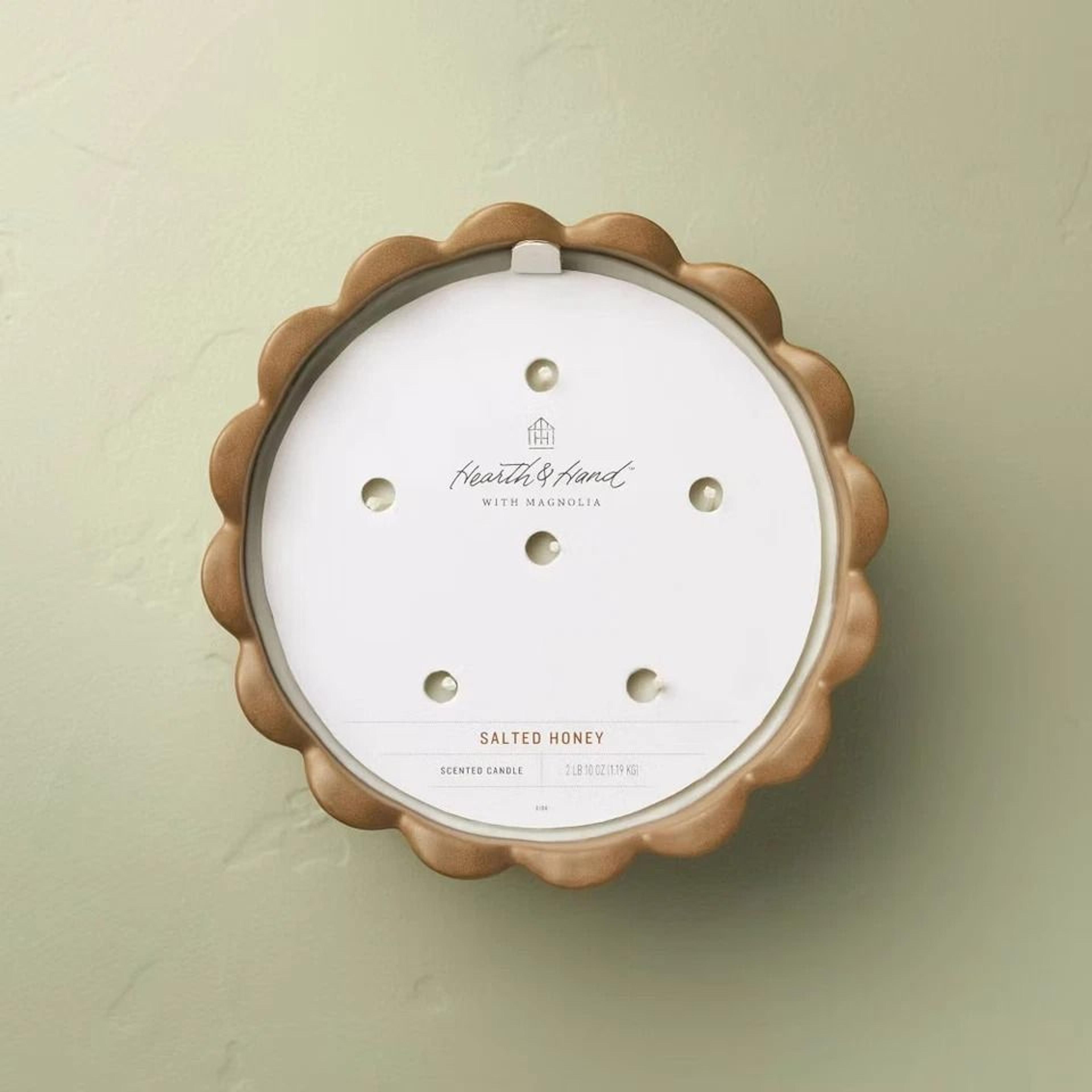Wick Ceramic Salted Honey Jar Candle Tan 42oz Scalloped Rim Hearth  Hand With Magnolia Long Burn Ti 2