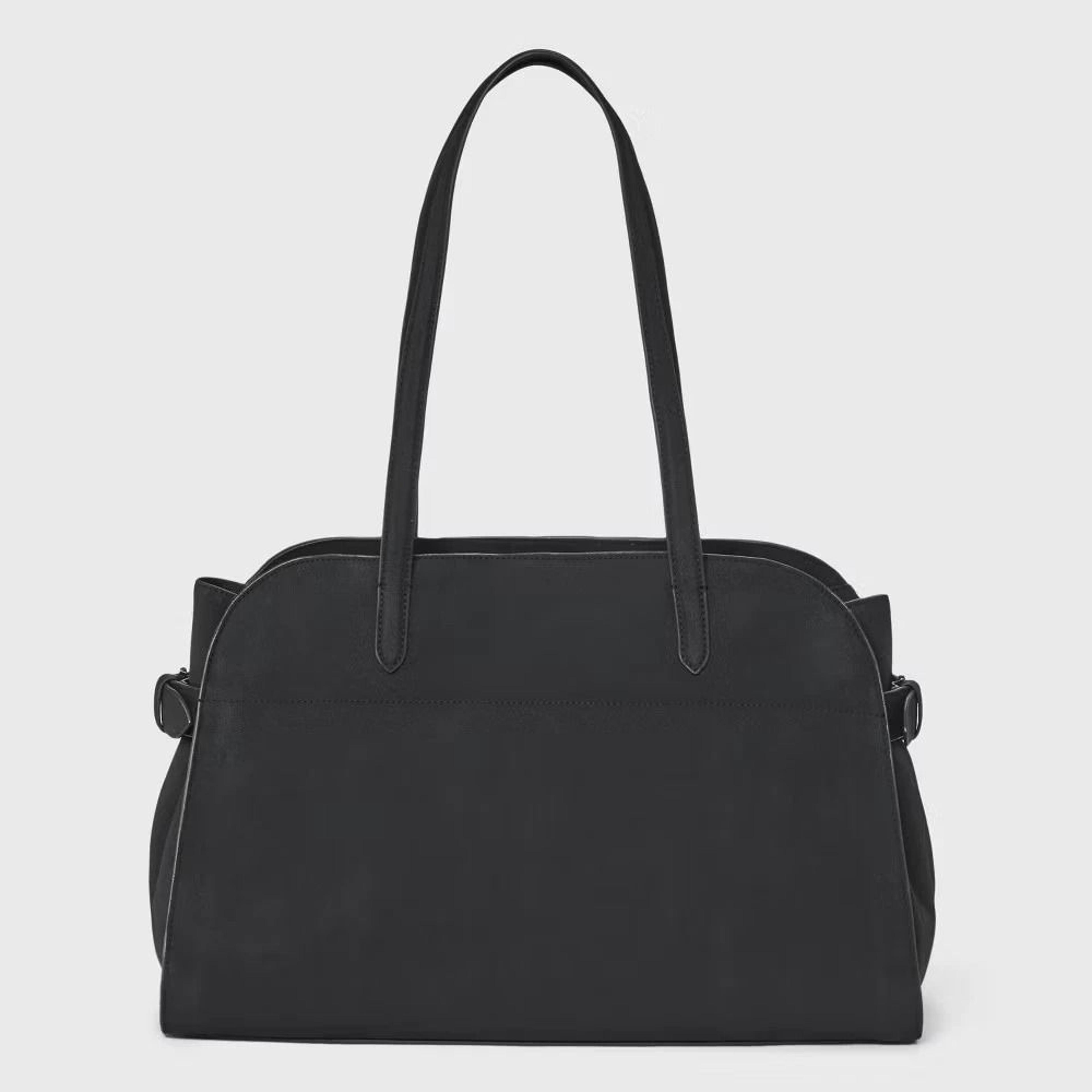 a new day solid soft satchel handbag, black, large magnetic closure tote, double shoulder handles