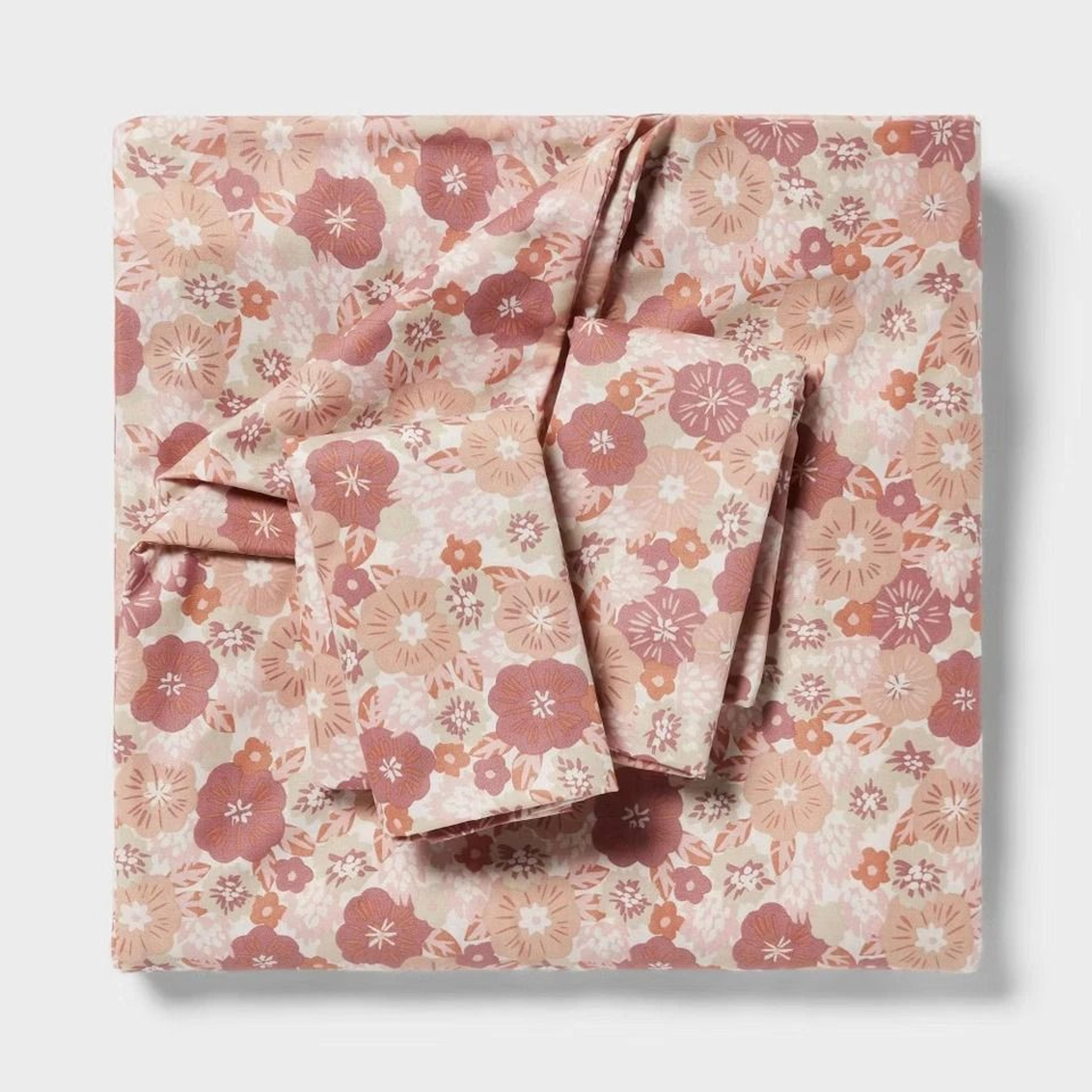 King Printed Easy Care Duvet Cover And Sham Set Copper Floral Light Pink Bedding Soft Sateen Machin 2