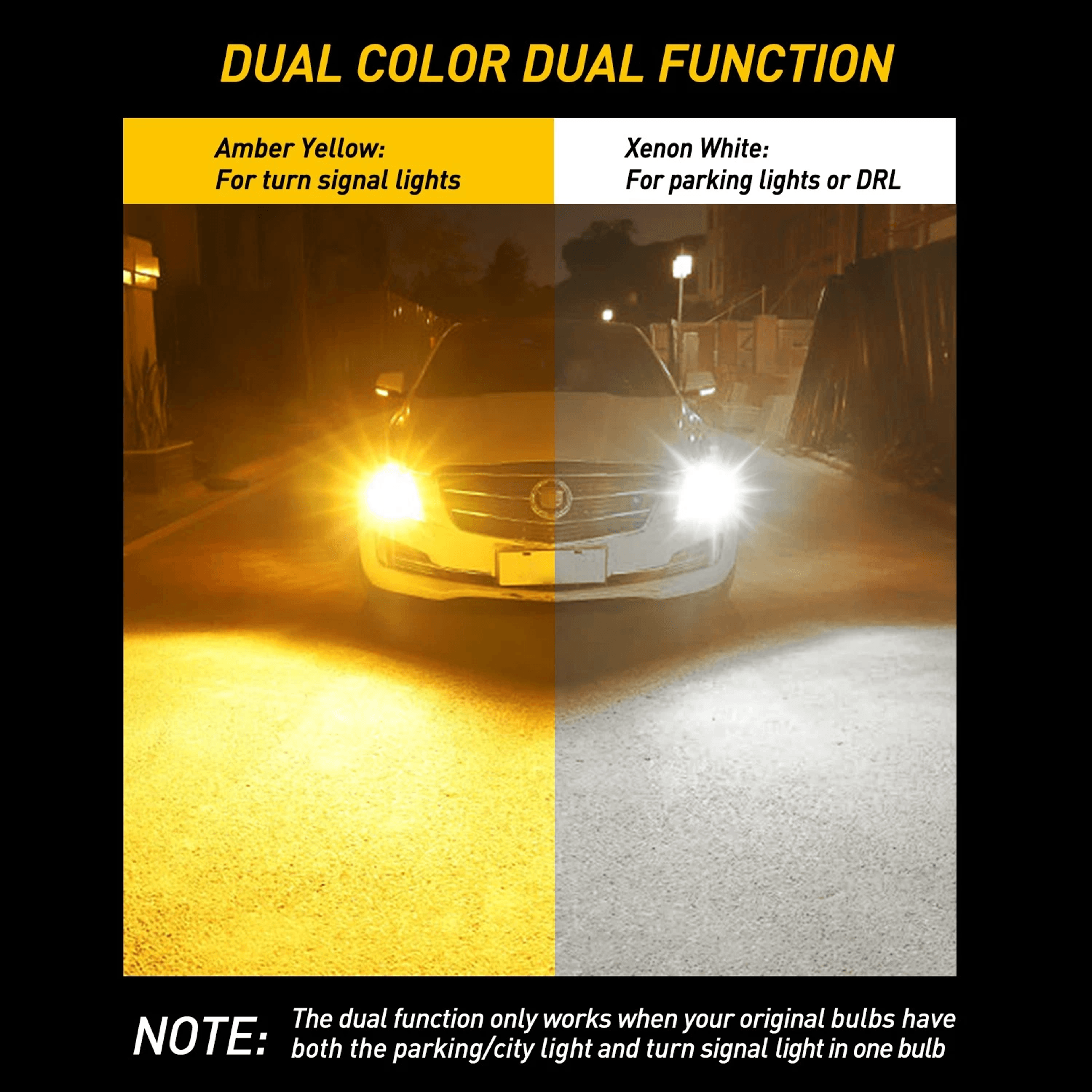 Amber White LED Turn Signal Bulbs DRL Anti Hyper Flash Technology Upgrade Your Vehicle Lighting Per 4