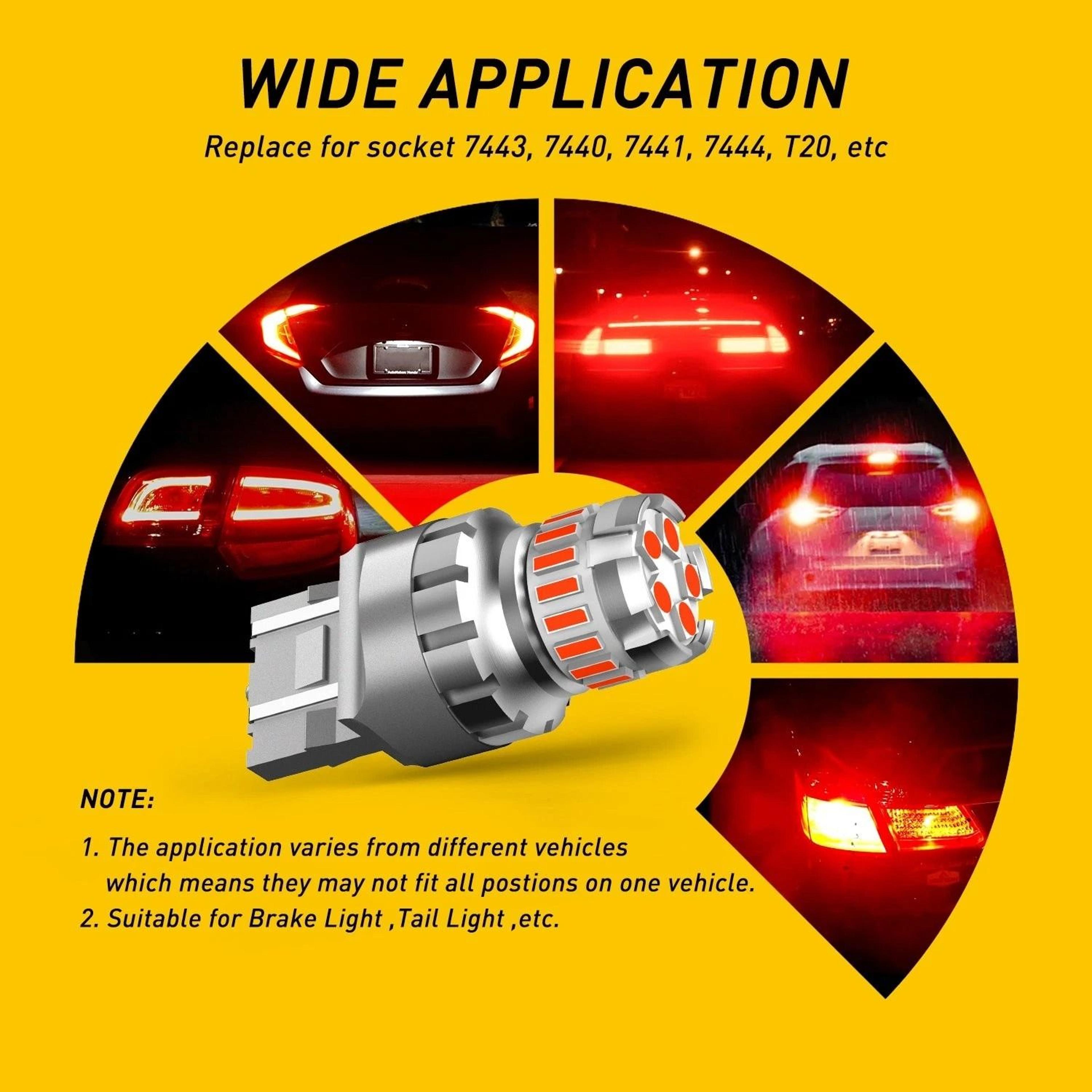 Red LED Bulb Strobe Flash Alert Bright Brake Tail Light 360 LED Chips Faster Rise Time For Enhanced 4