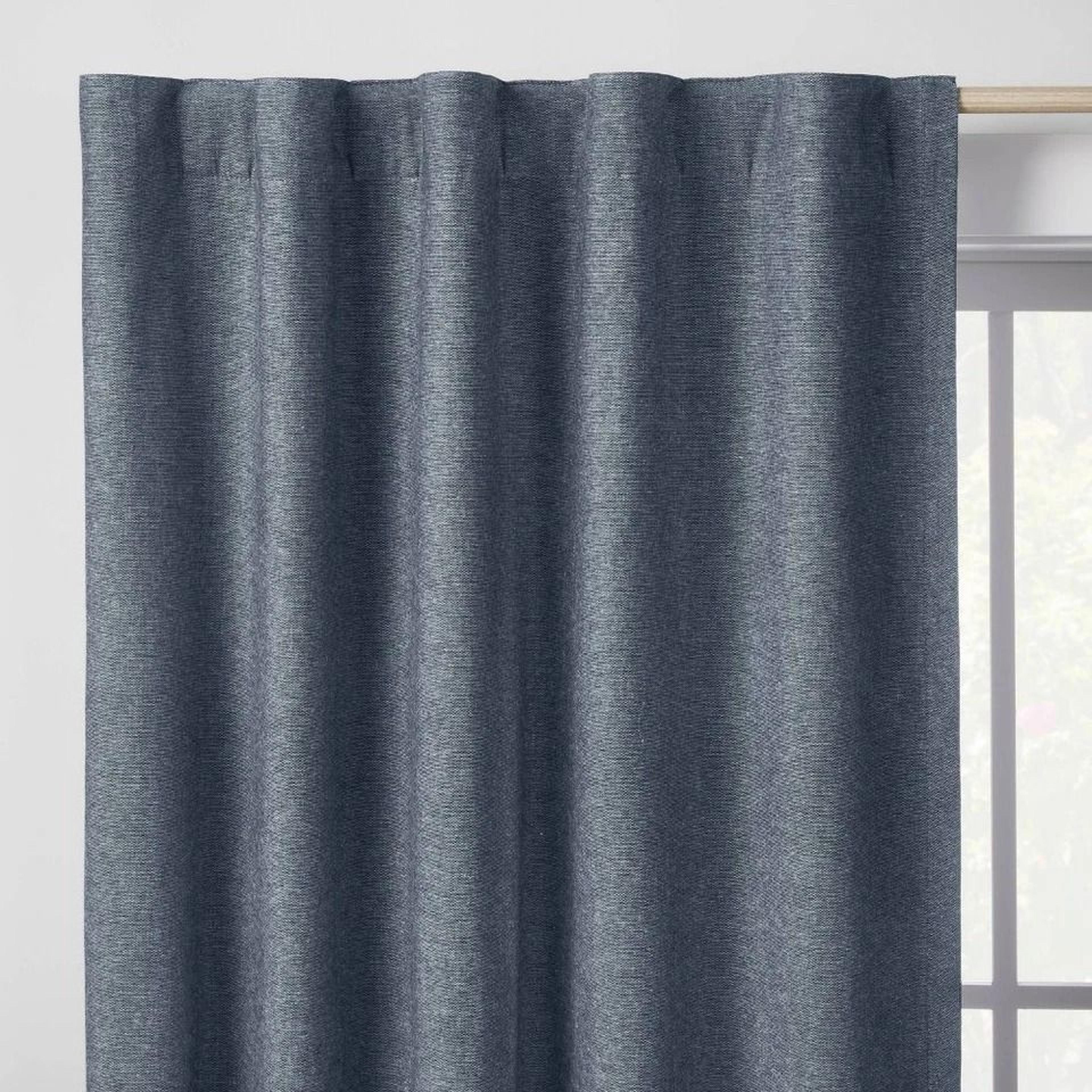 blackout chambray cotton kids' curtain panel, navy, noise reduction, uv protection - pillowfort