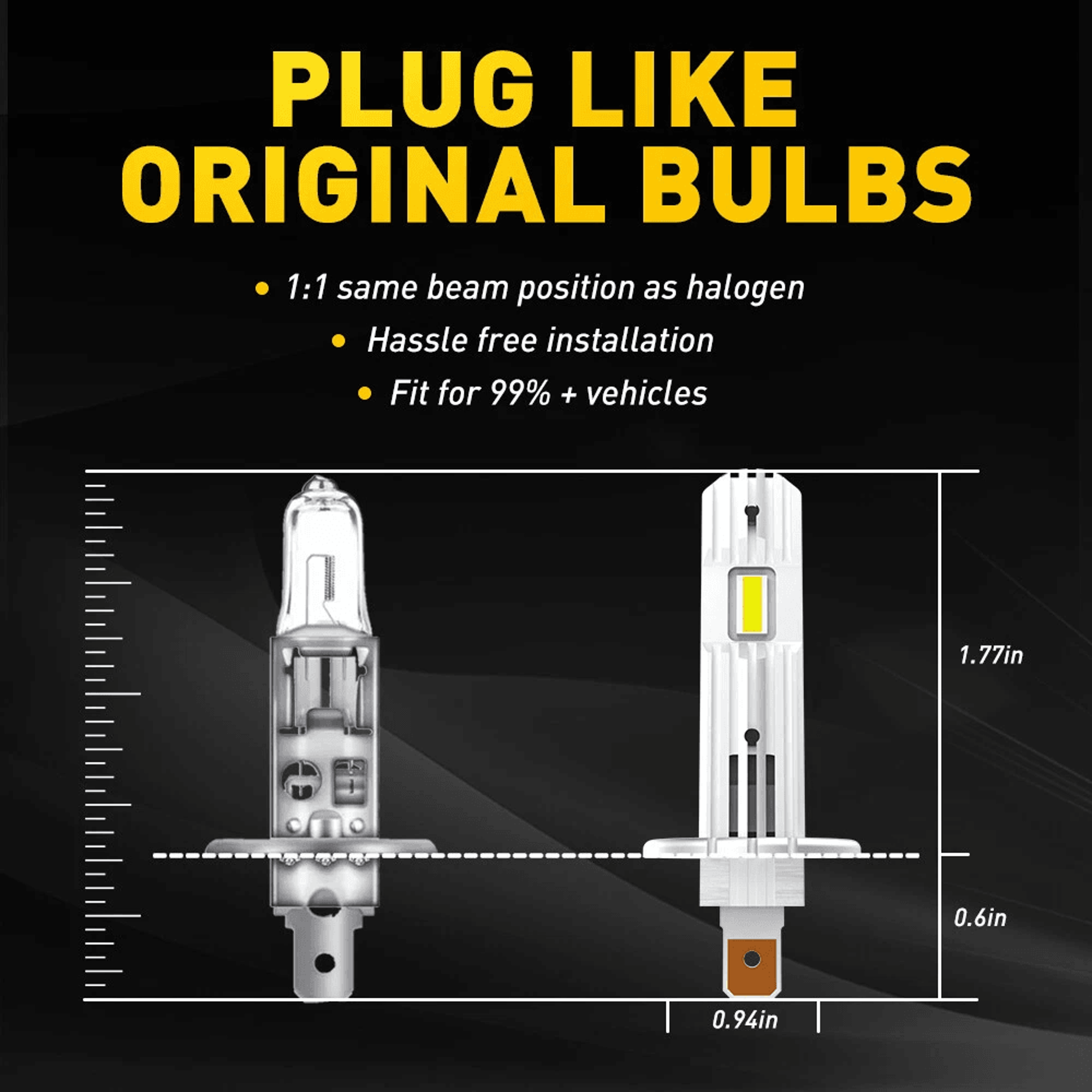 Bulb Conversion Kit White LED Headlight Low Beam 6500K Bright White Halogen Replacement Stable Outp 4