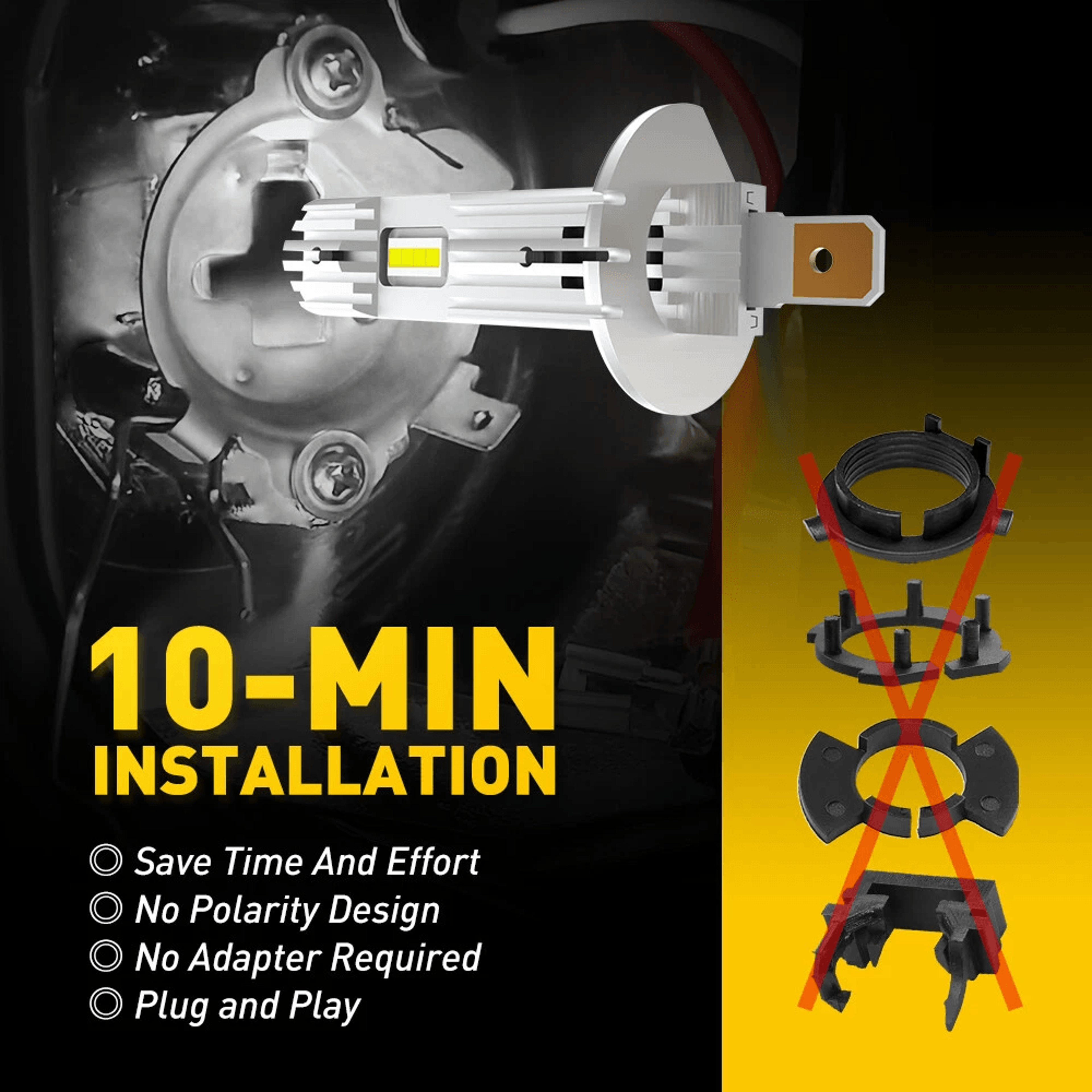 Bulb Conversion Kit White LED Headlight Low Beam 6500K Bright White Halogen Replacement Stable Outp 6