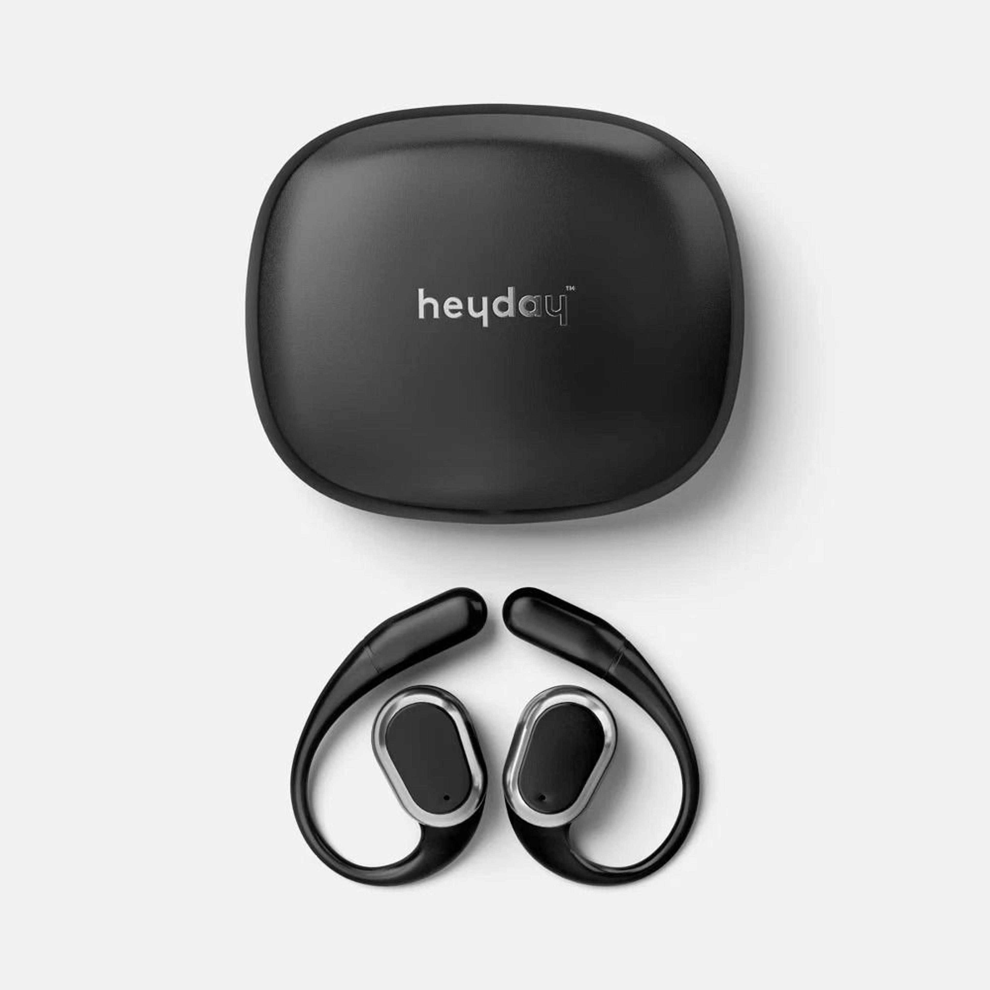 true wireless open ear sport headphones, black, water-resistant design, noise canceling, clear calls mic