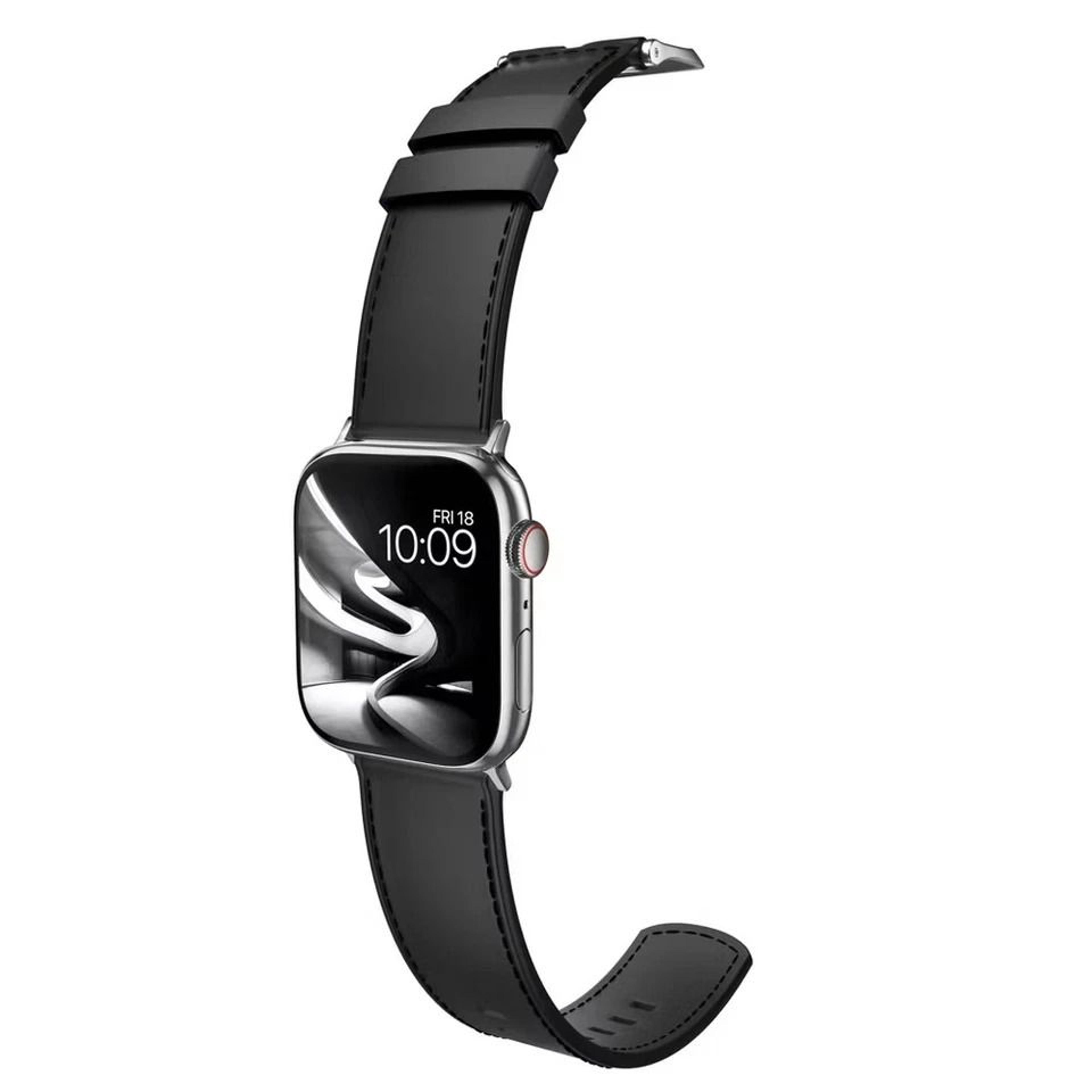 Genuine Leather Classic Watch Band Black Full Stitching Strap For Apple Watch All Series Universal  4