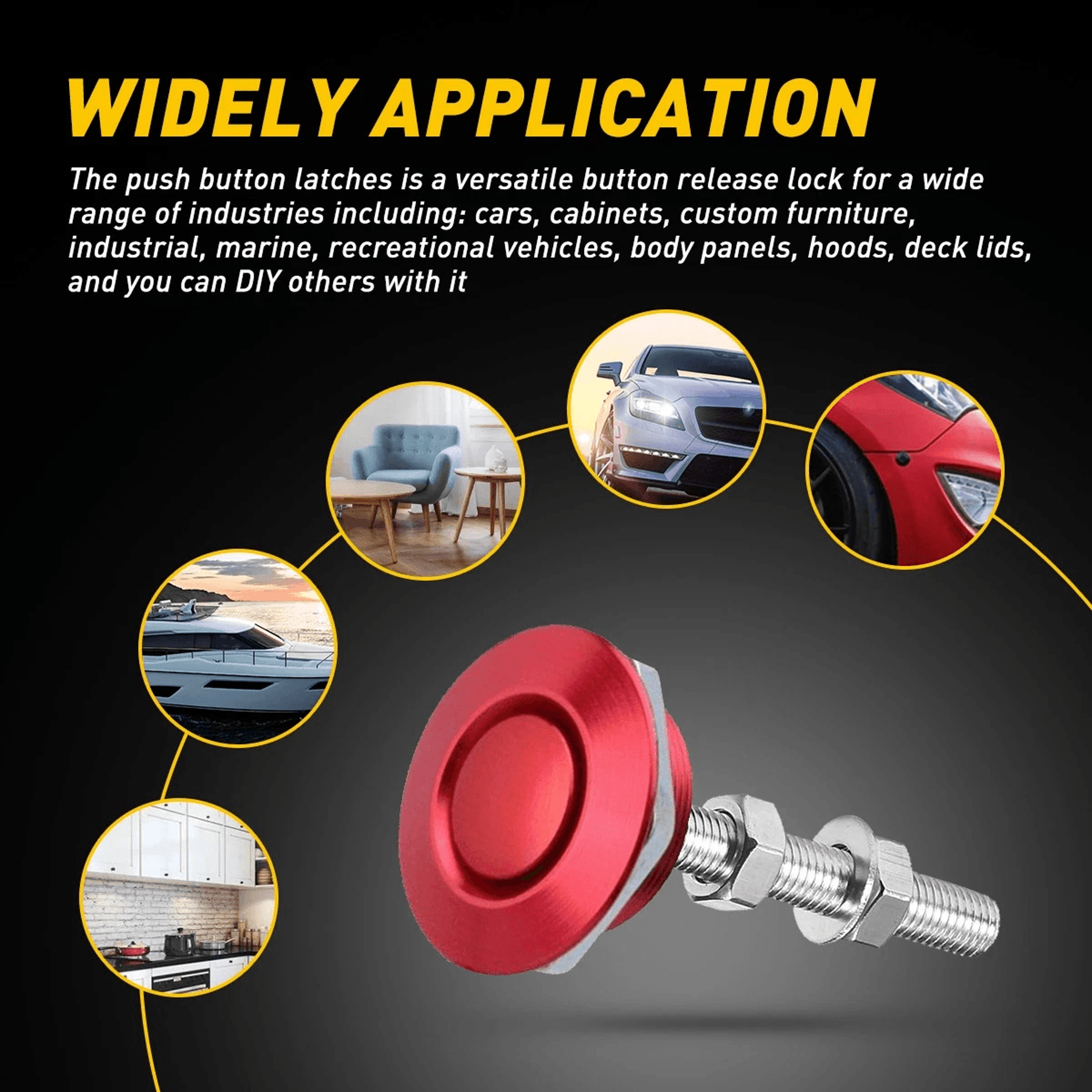 Quick Release Hood Universal Push Button Car Bumper Latch Bonnet Pins Lock Clip 1