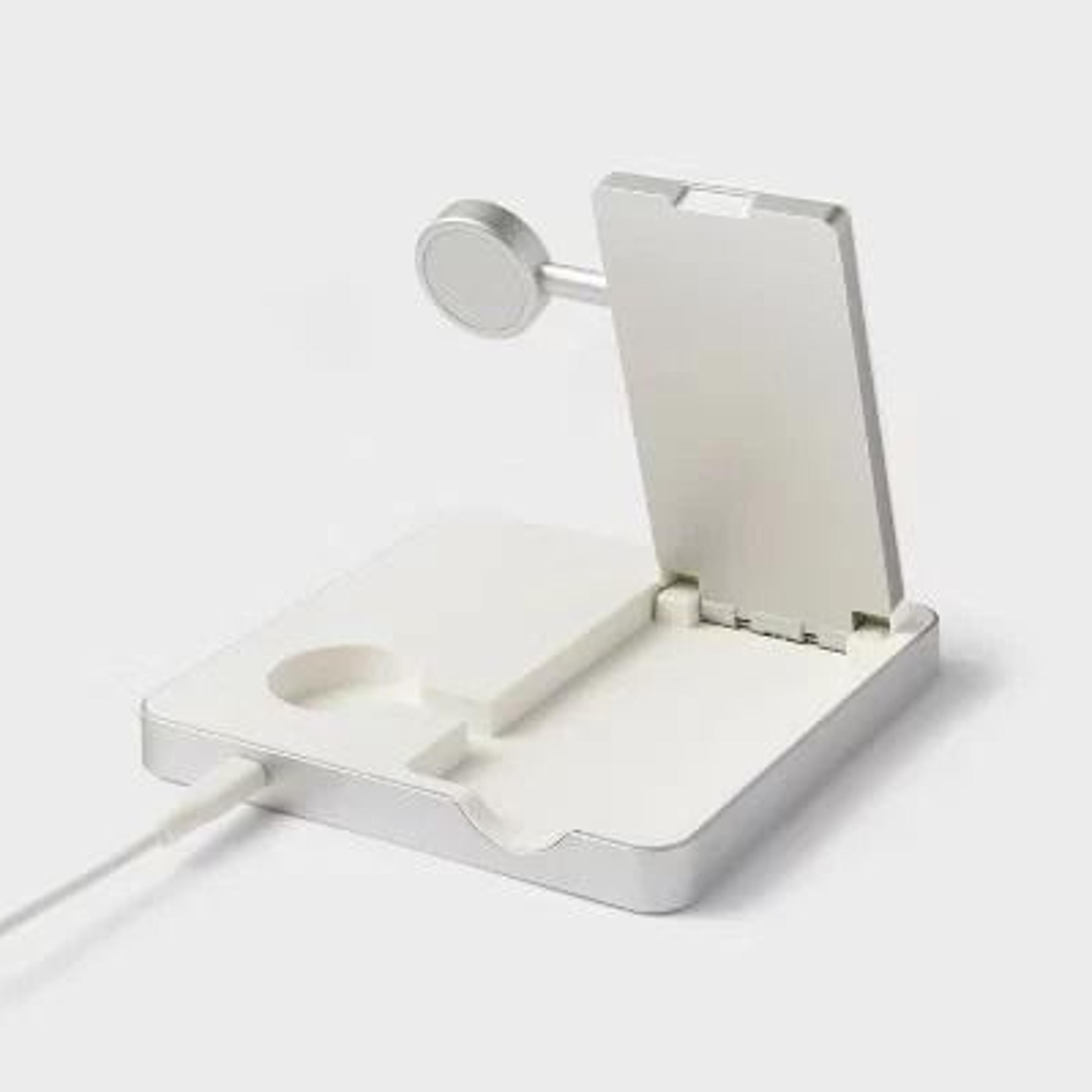 white charger for iphone, watch, and airpod, quick charge, portable design