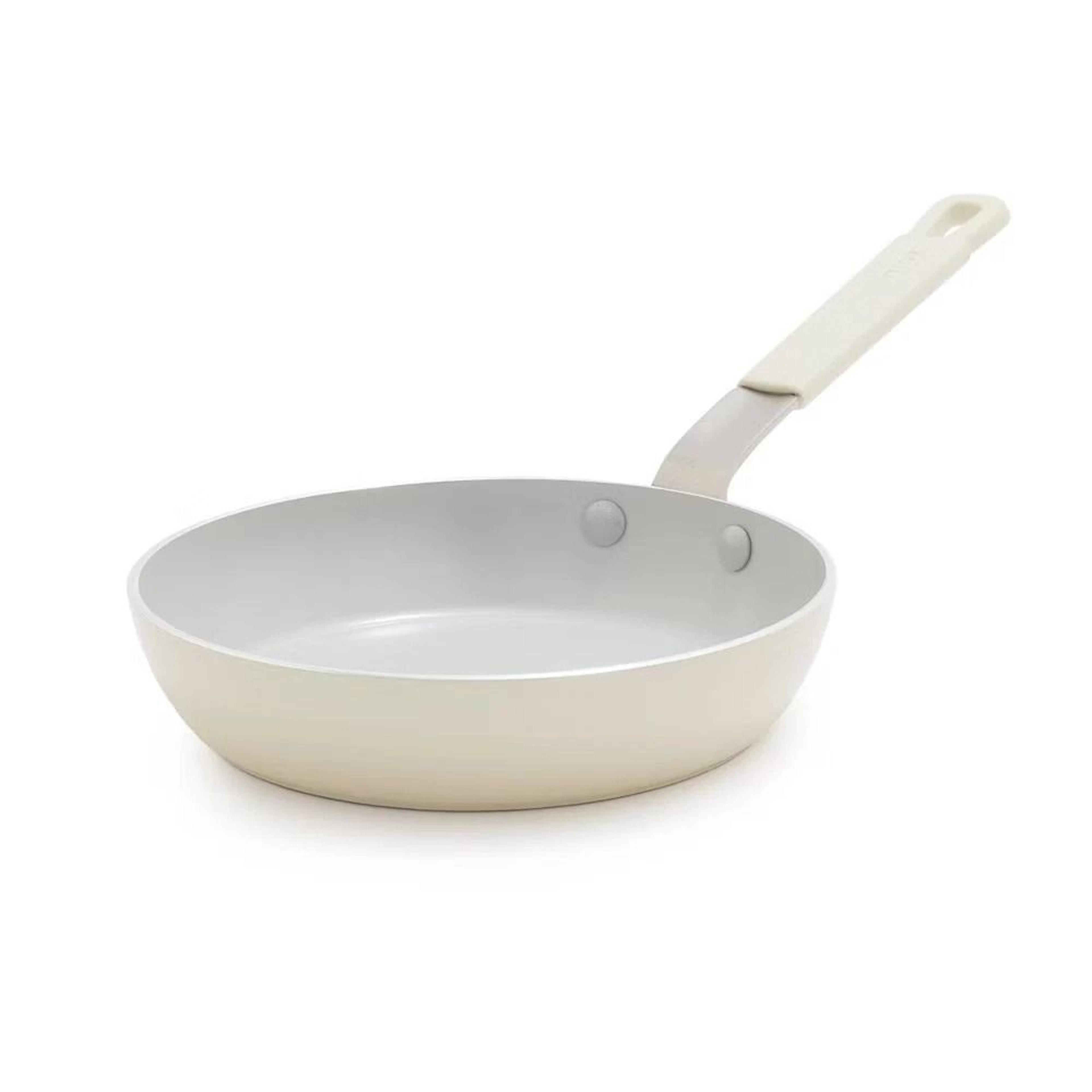 aluminum fry pan, ceramic nonstick, chip-free rim, dishwasher safe, induction compatible