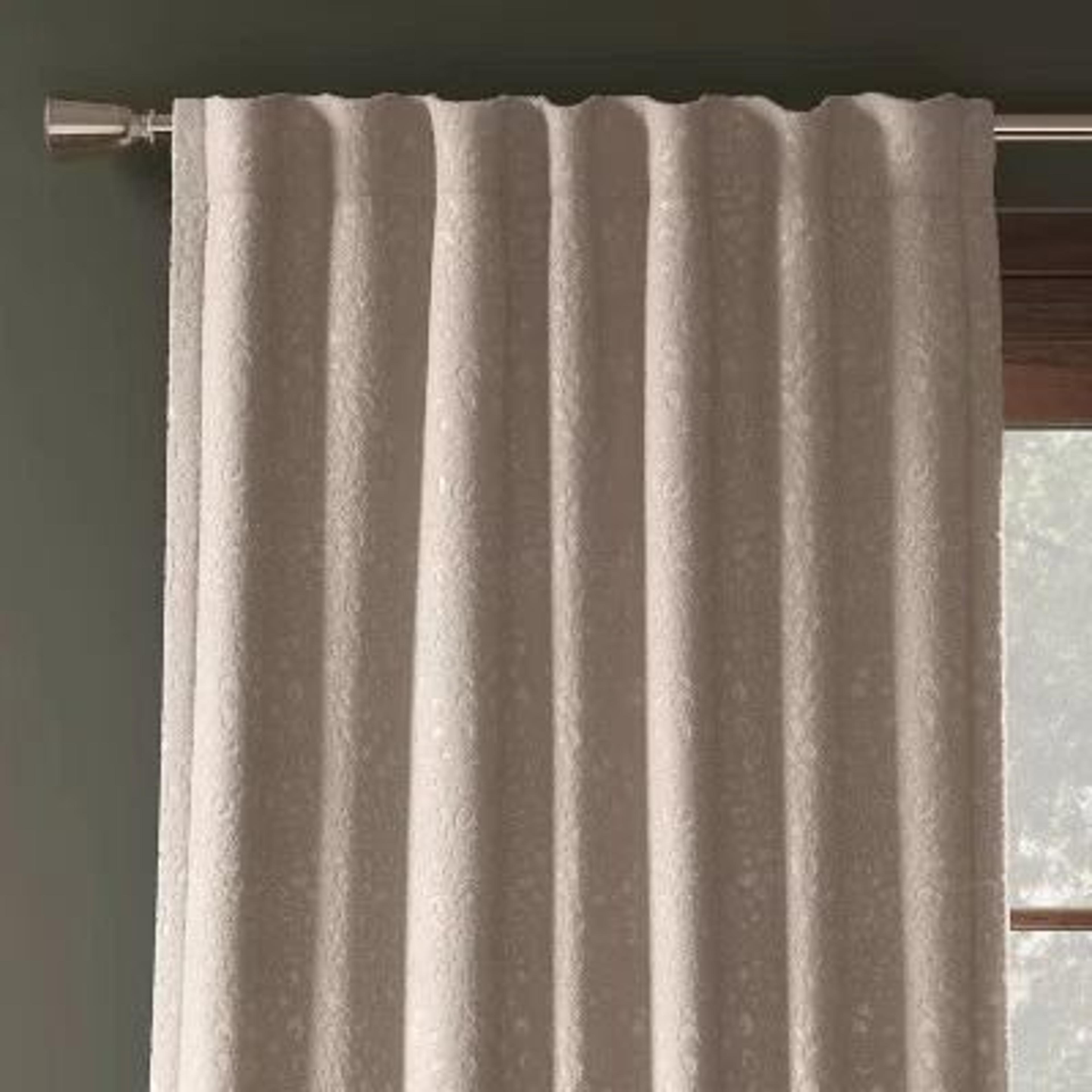 threshold blackout embossed velvet curtain panel, brown, blocks light, rod pocket design, machine washable