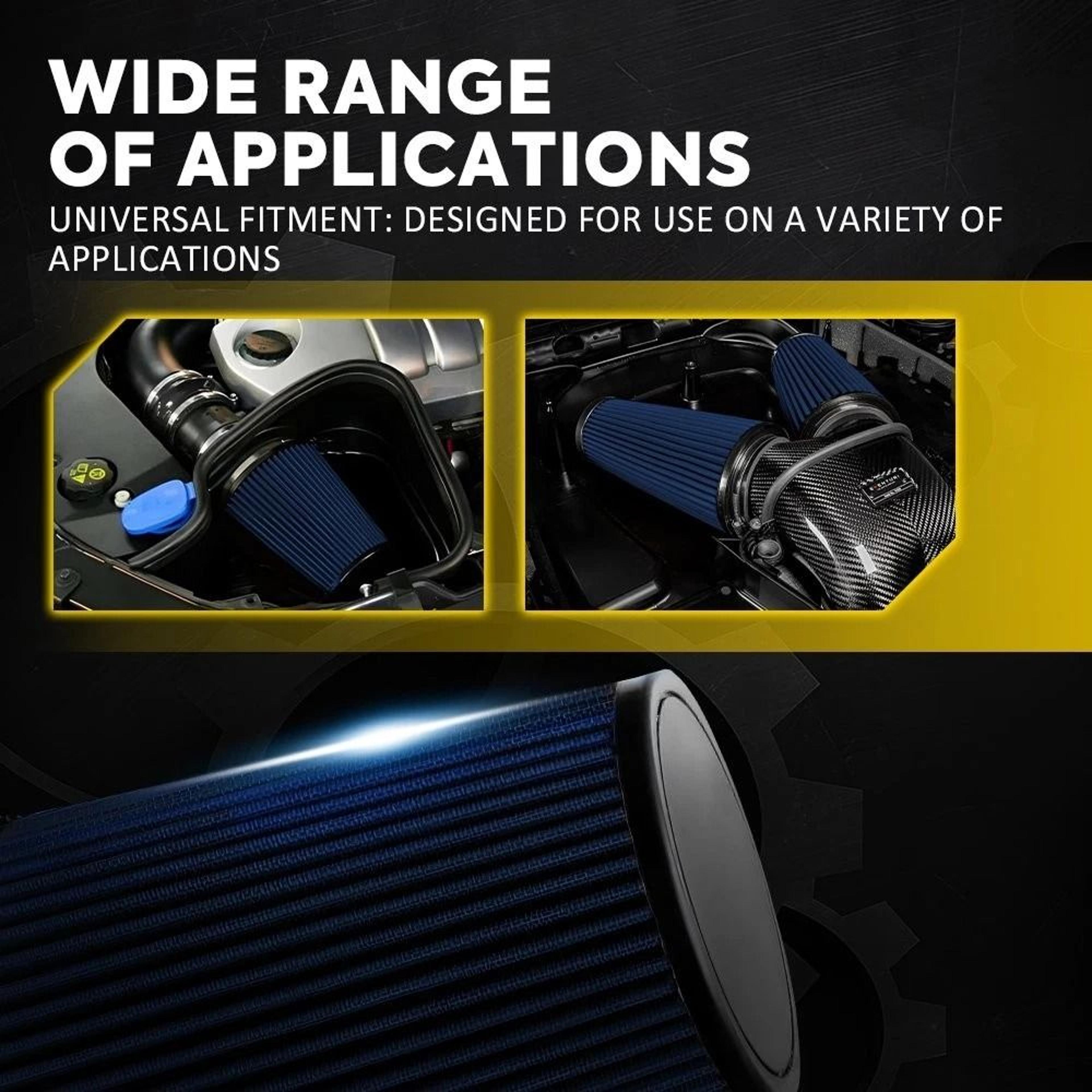 Long Performance BLUE Truck High Flow Cold Air Intake Cone Dry Filter Universal Fit 2