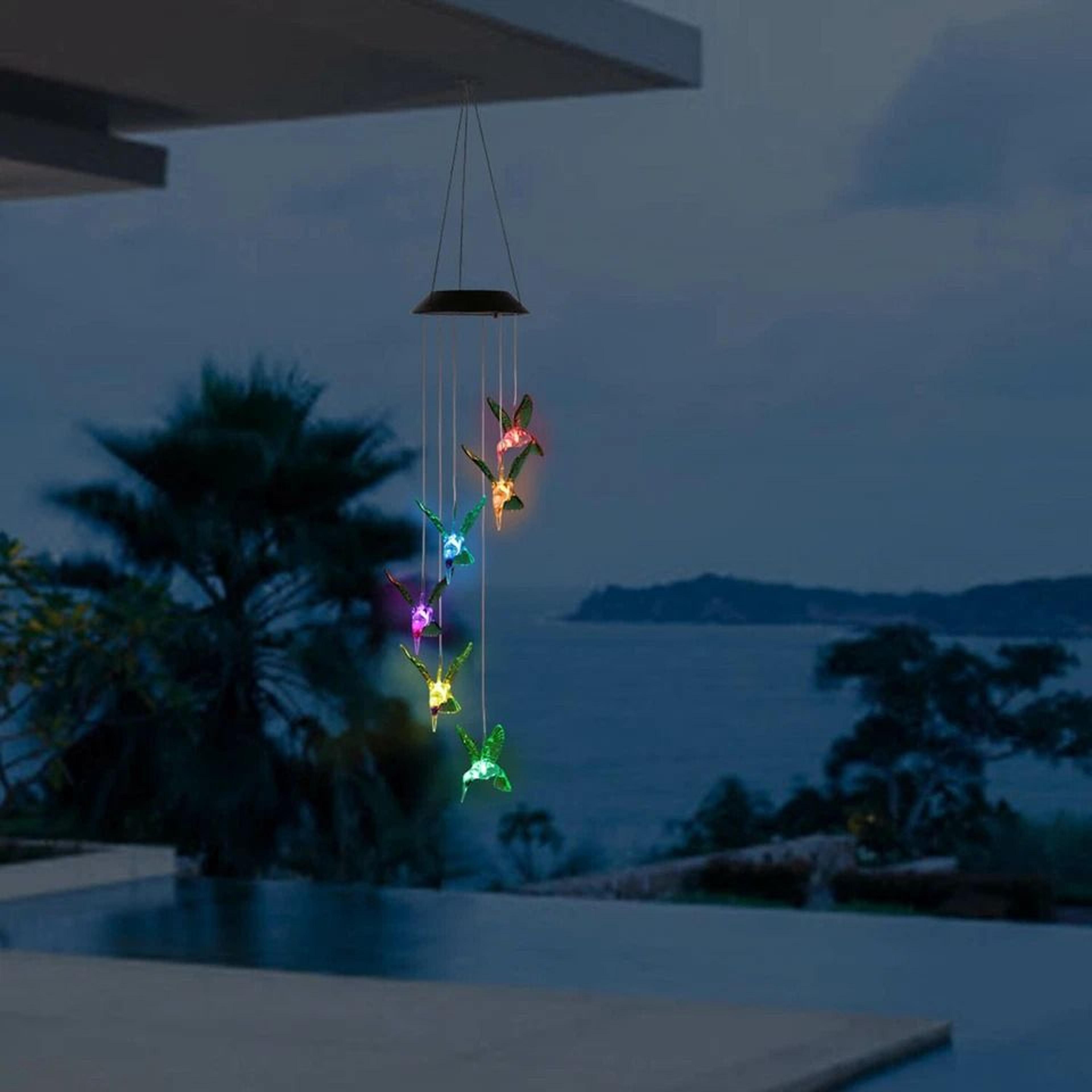 solar led color changing birds wind chimes, hummingbird garden light, perfect home and yard decor