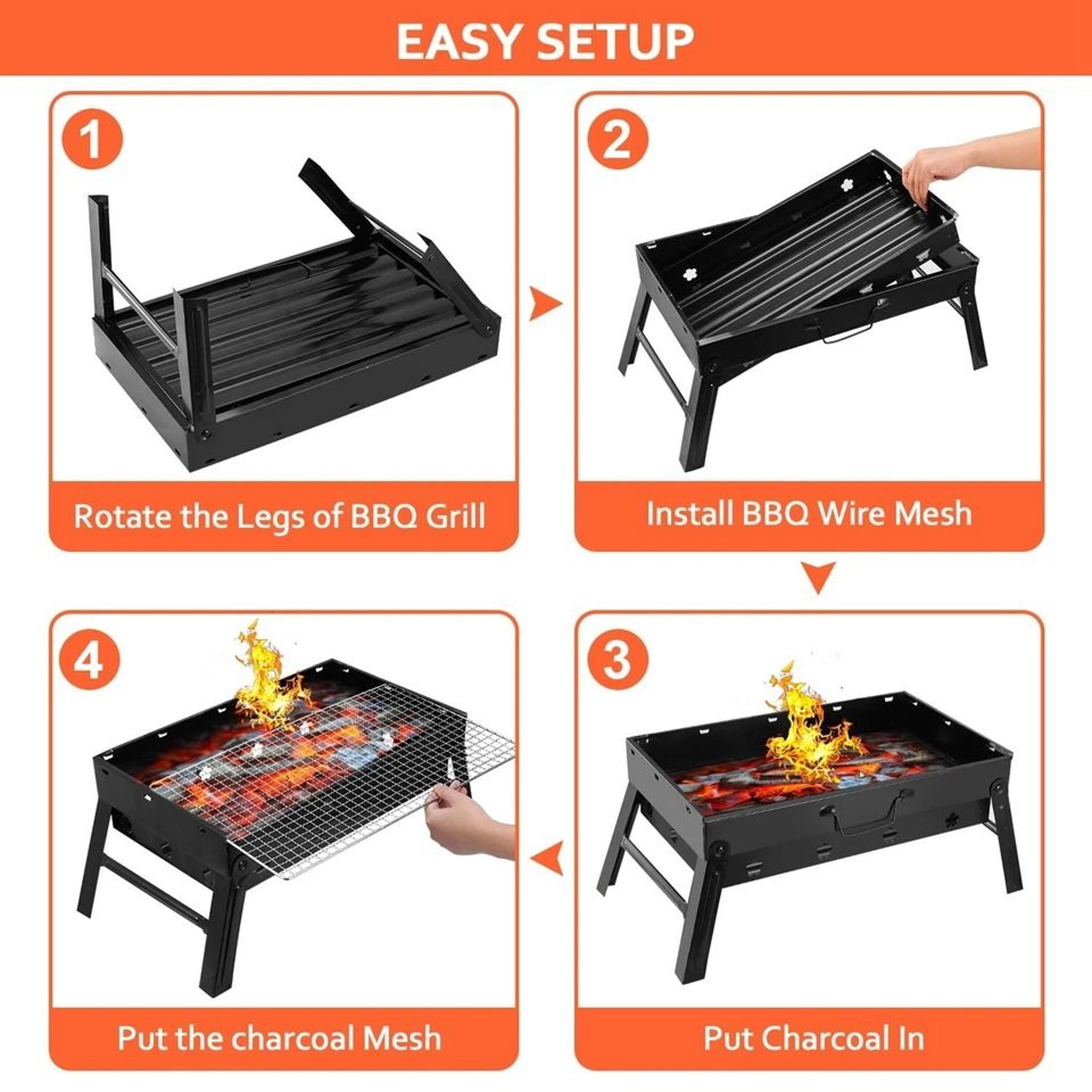 Portable BBQ Barbecue Grill Folding Charcoal Stove Outdoor Cooker For Camping Tailgating Garden BBQ 4