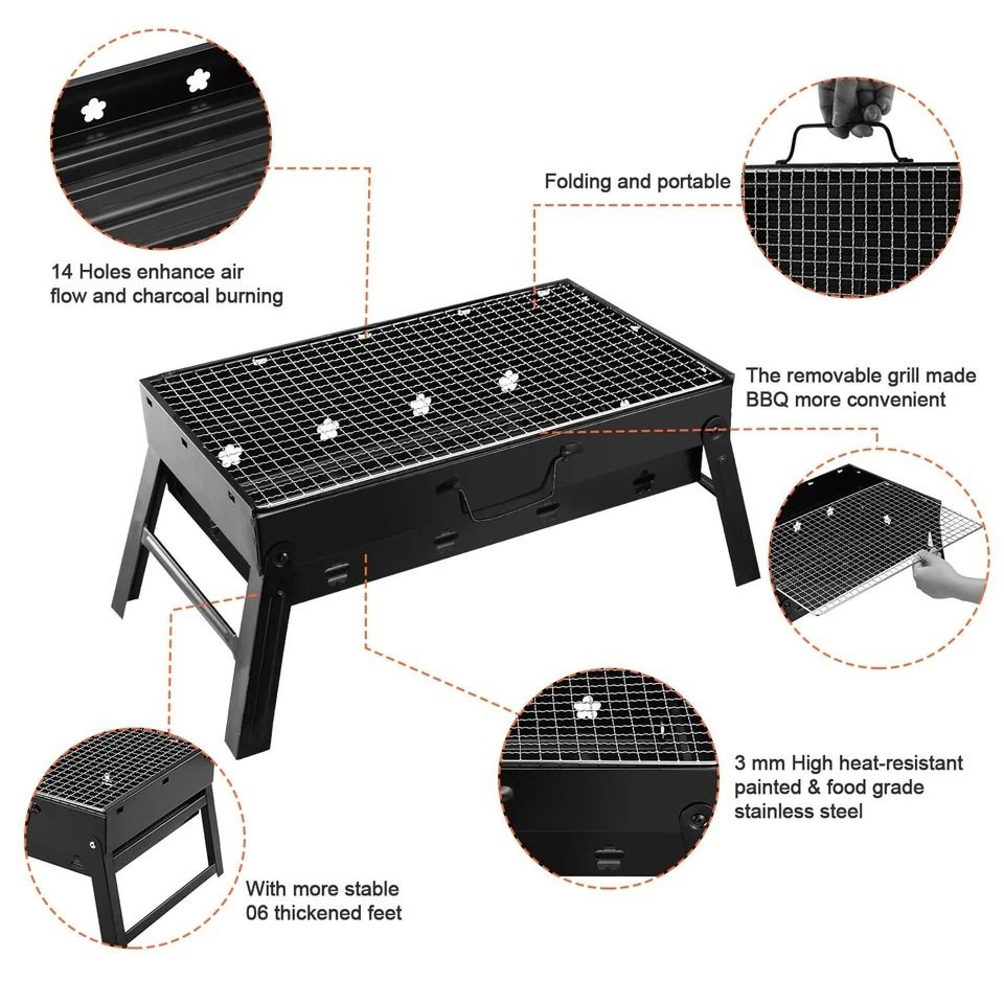 Portable BBQ Barbecue Grill Folding Charcoal Stove Outdoor Cooker For Camping Tailgating Garden BBQ 7