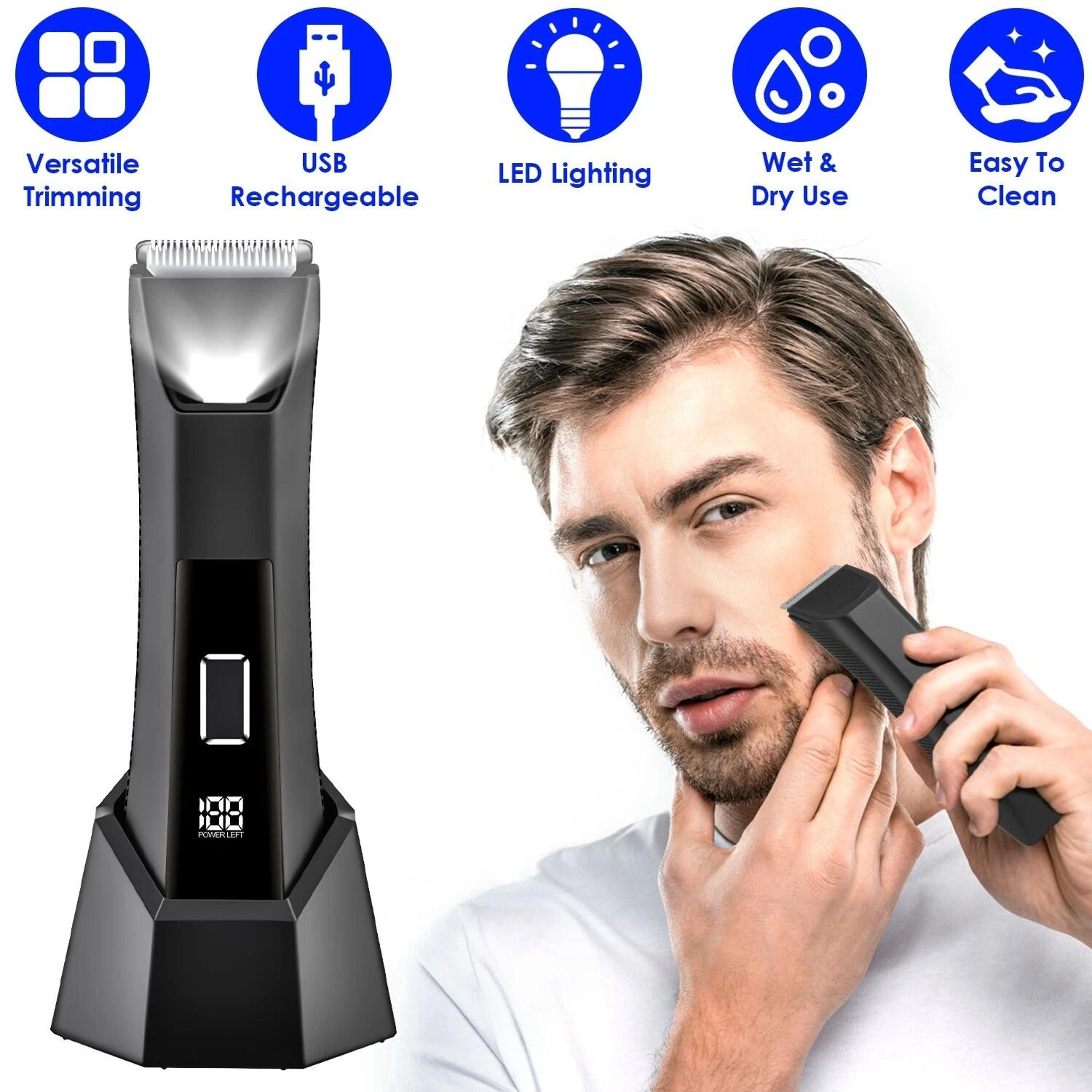 Waterproof Electric Body Trimmer Cordless Beard Shaver Groin  Pubic Hair Grooming For Men Rechargea 12