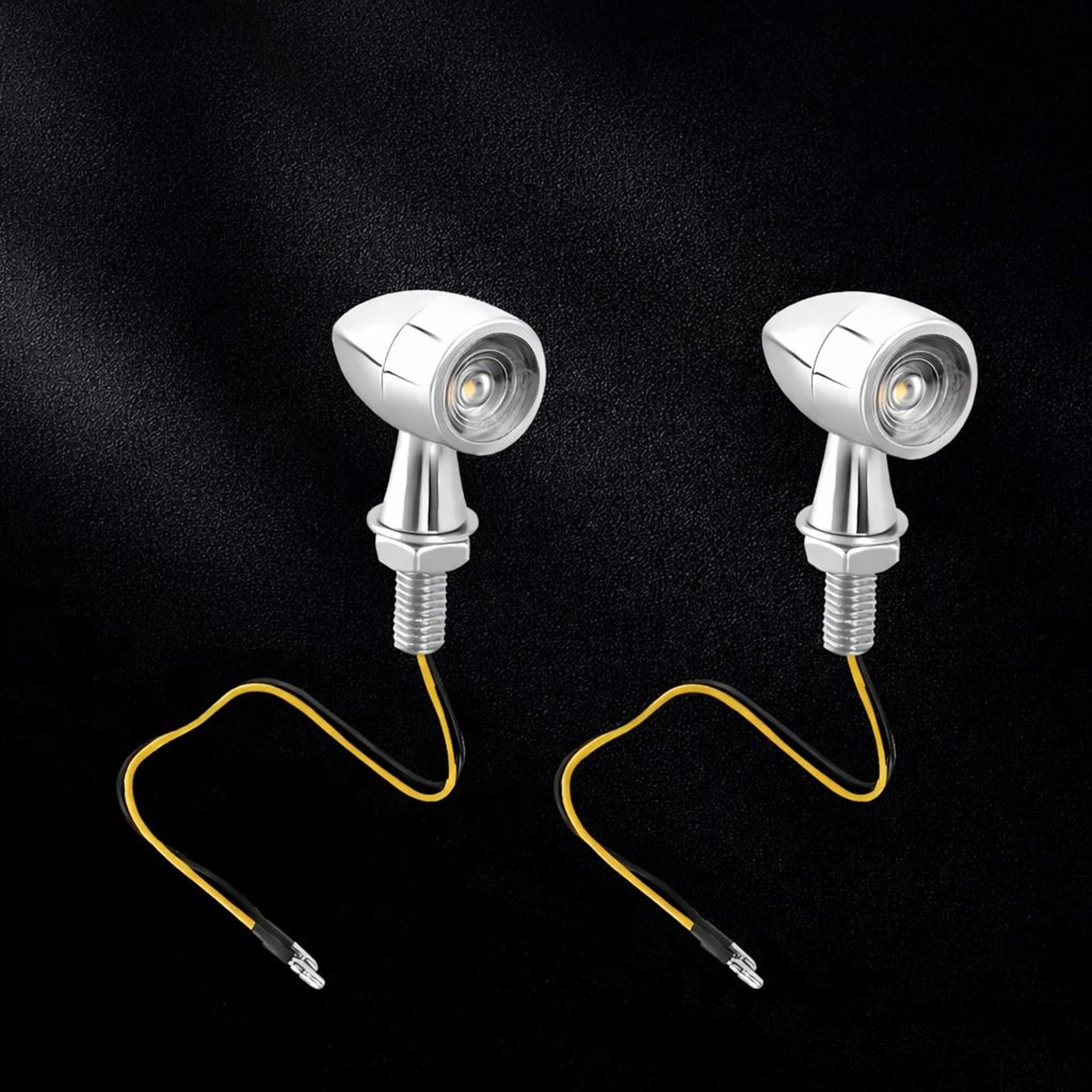 bullet led turn signal brake light amber, chrome mini motorcycle blinker for enhanced visibility