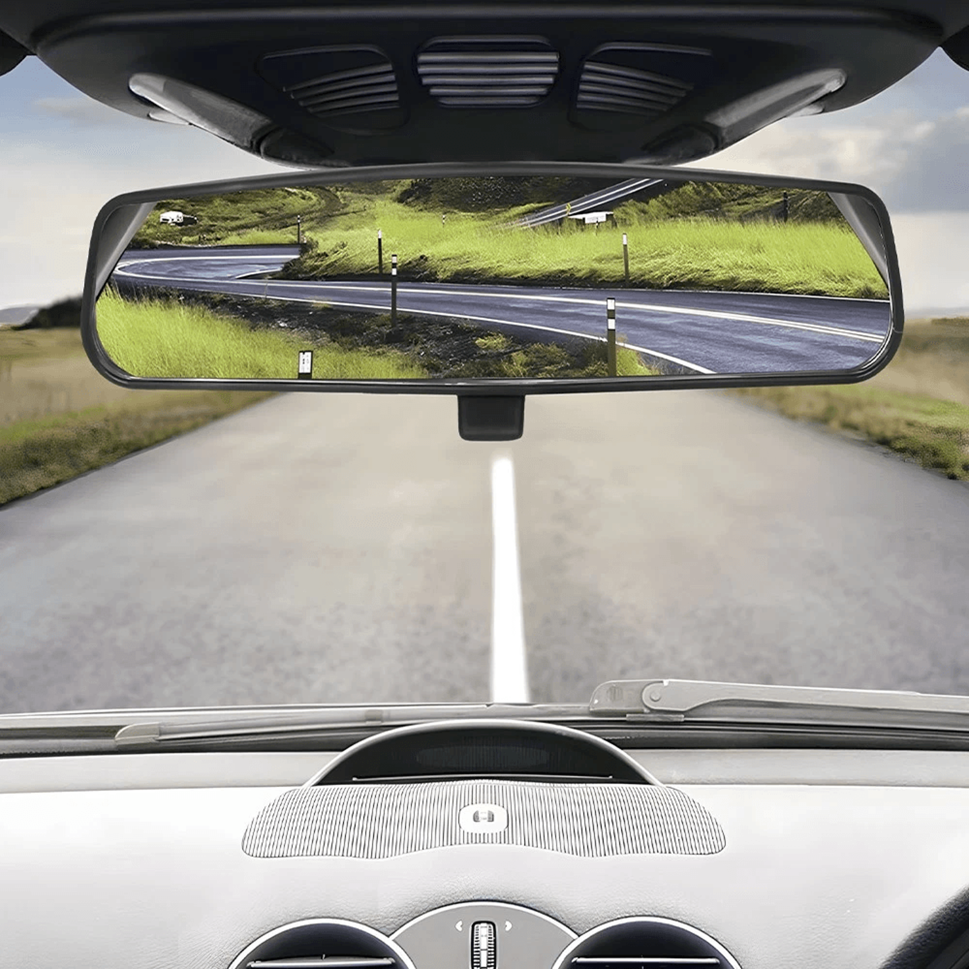 premium black interior rear view mirror, eliminates blind spots, all-weather ready