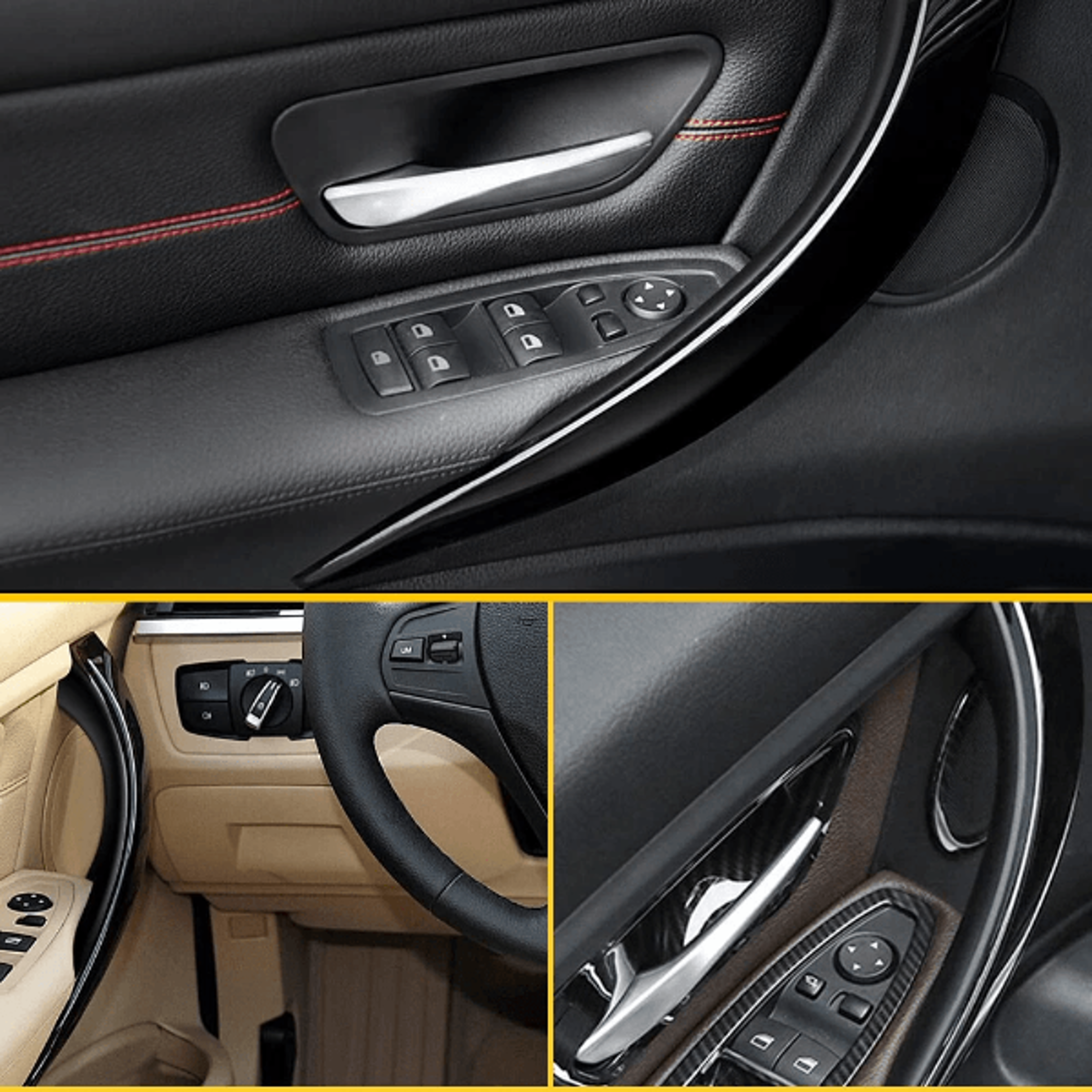 front left right inner door handle protect case, abs inside cover, black interior trim set