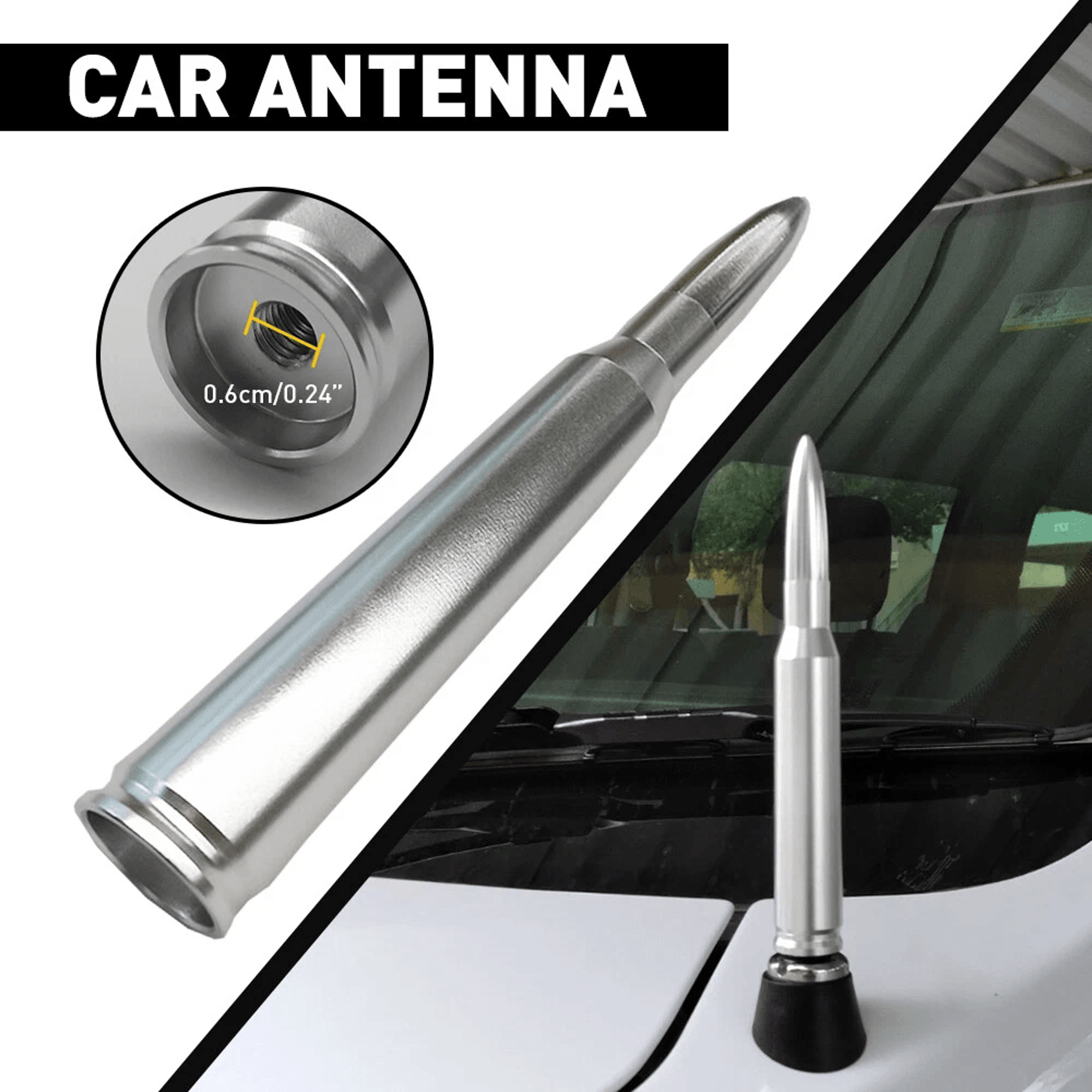 Universal FM Radio Antenna SILVER BULLET ANTENNA CAL Aluminum Replacement Signal Range Booster 9