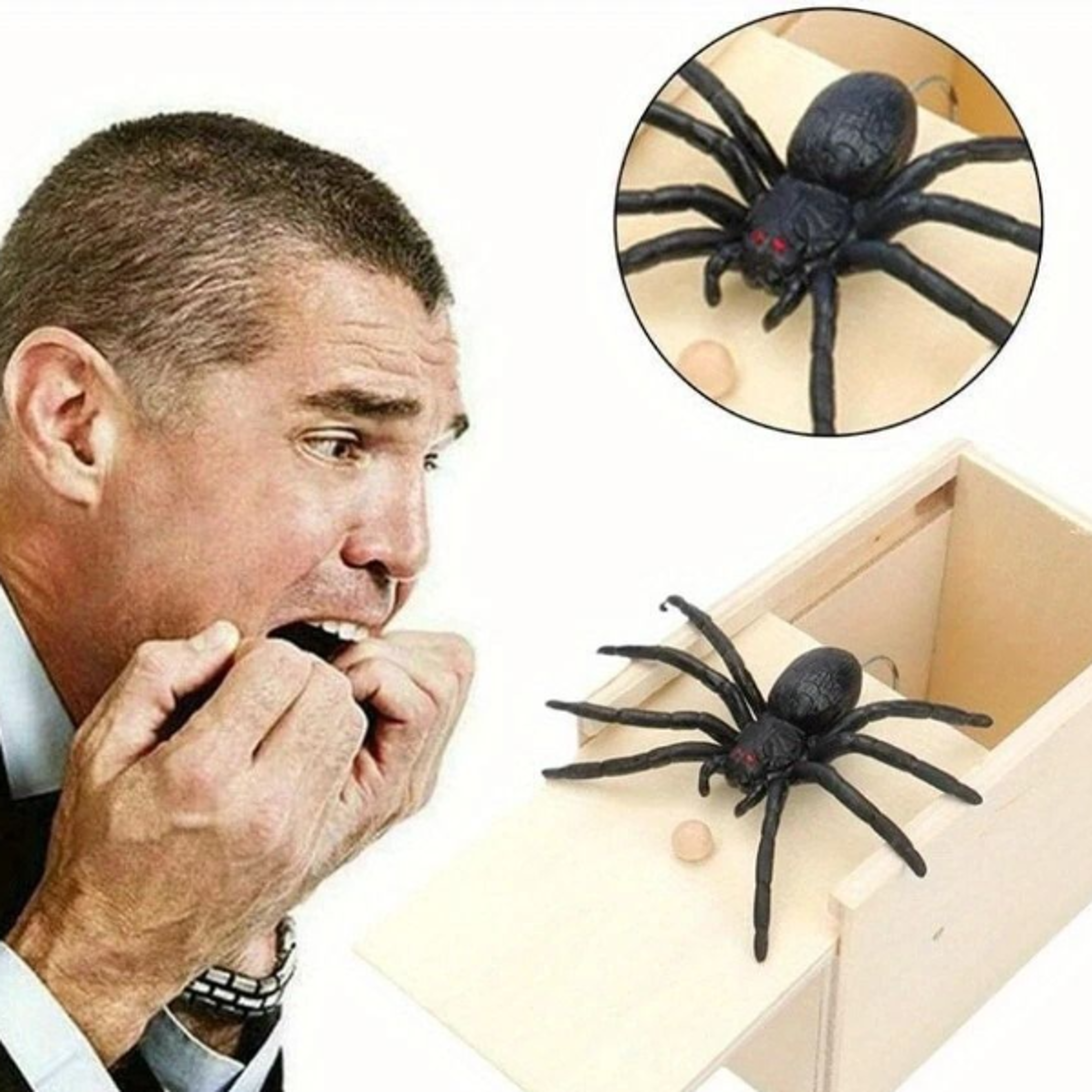 hidden in case trick, wooden prank spider scare, gag toy for ultimate scare fun, play joke gift