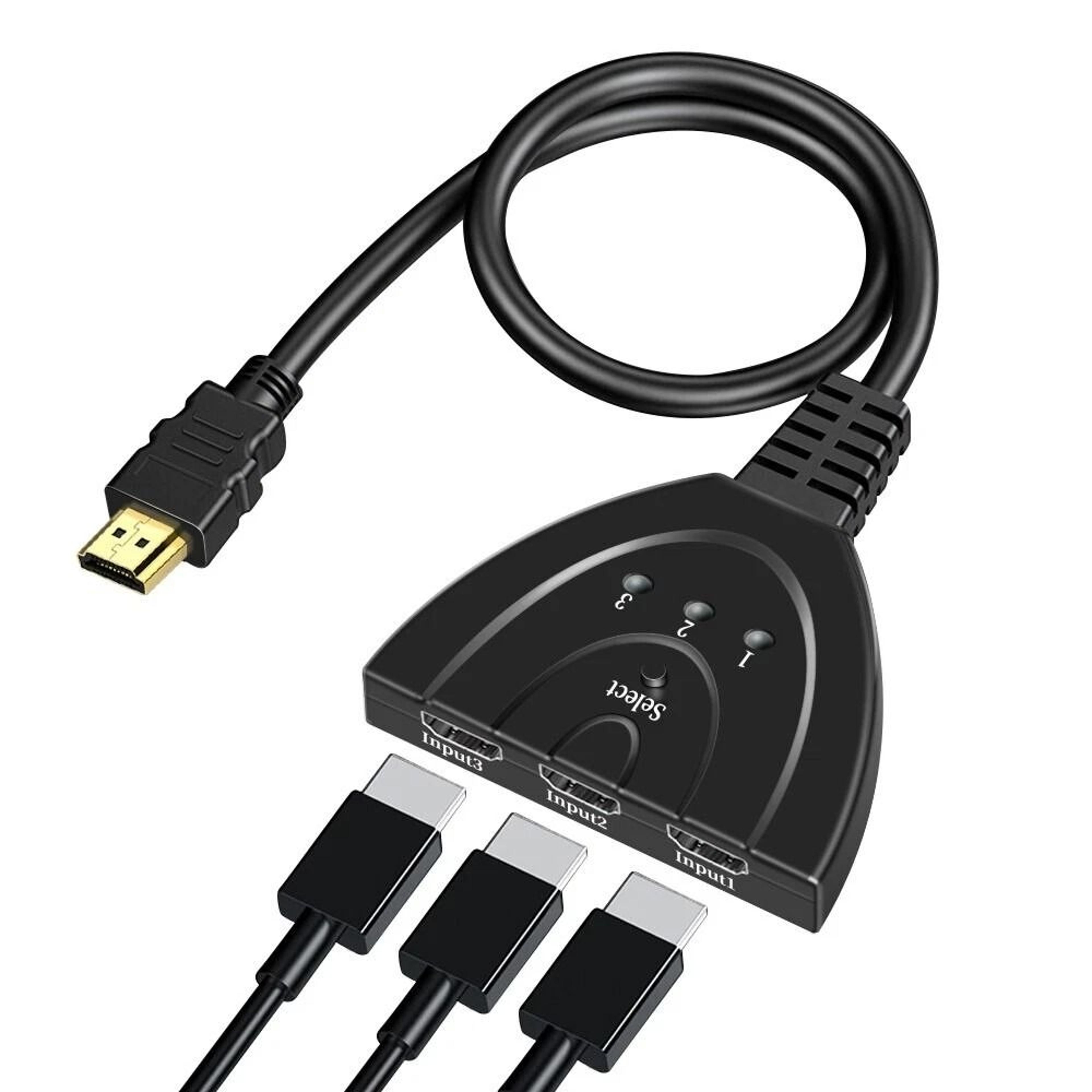 3 port hdmi splitter, switcher hub adapter for ps4, xbox, hdtv, easy device switching