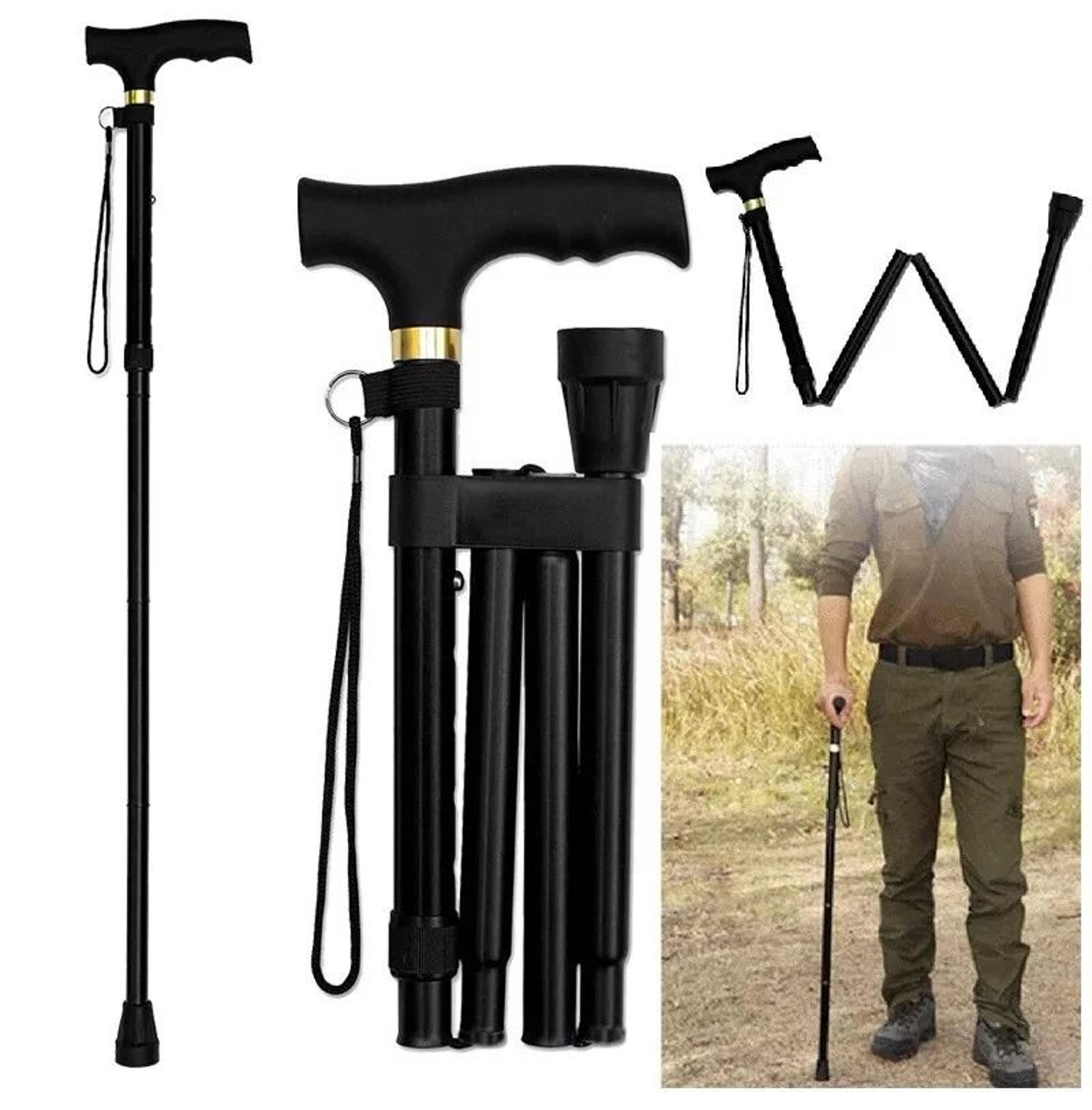adjustable folding cane walking stick, collapsible travel hiking stick, lightweight aluminum