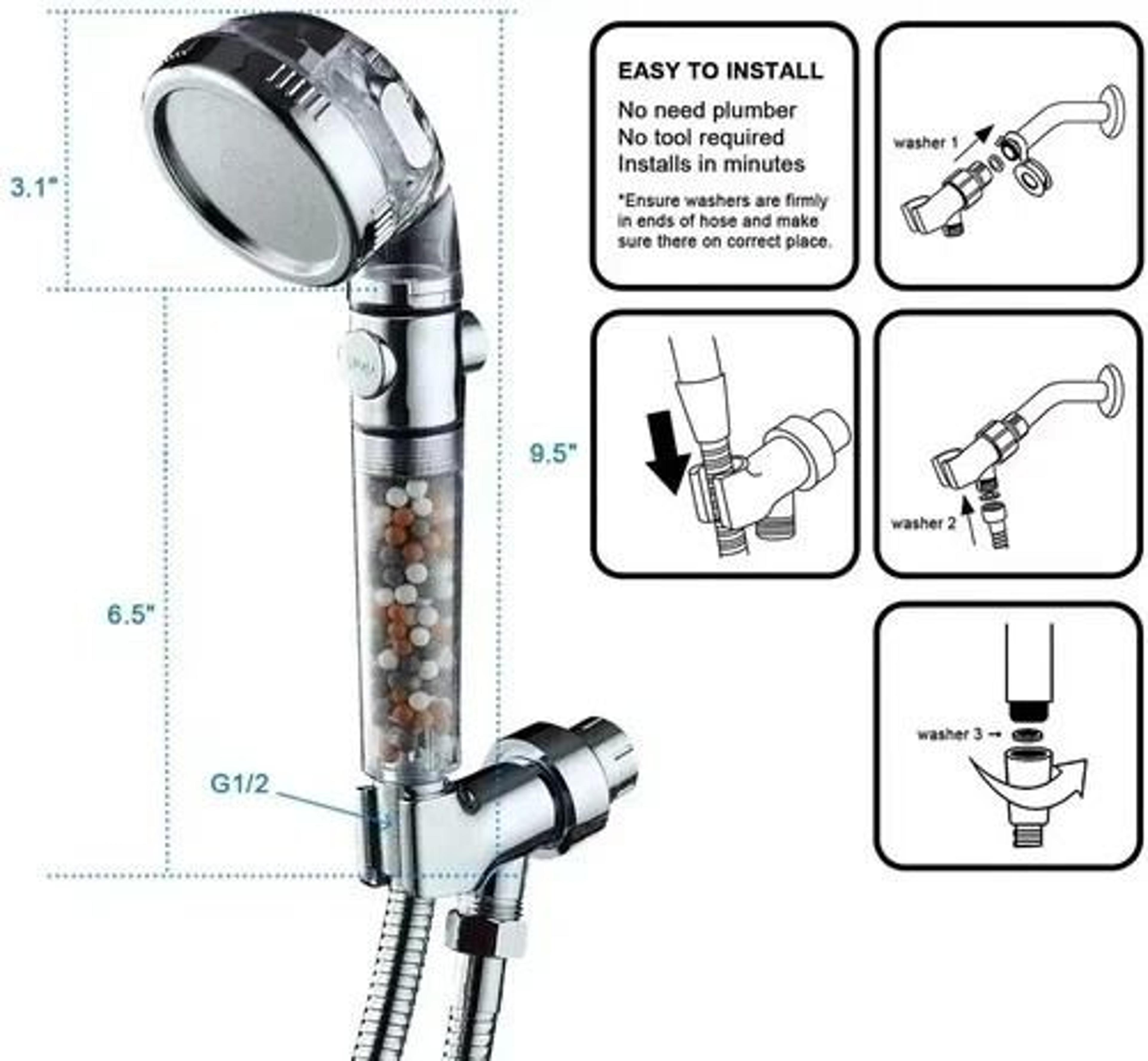 Handheld Shower Head With 3 Settings High Pressure Shower Spray Adjustable 2