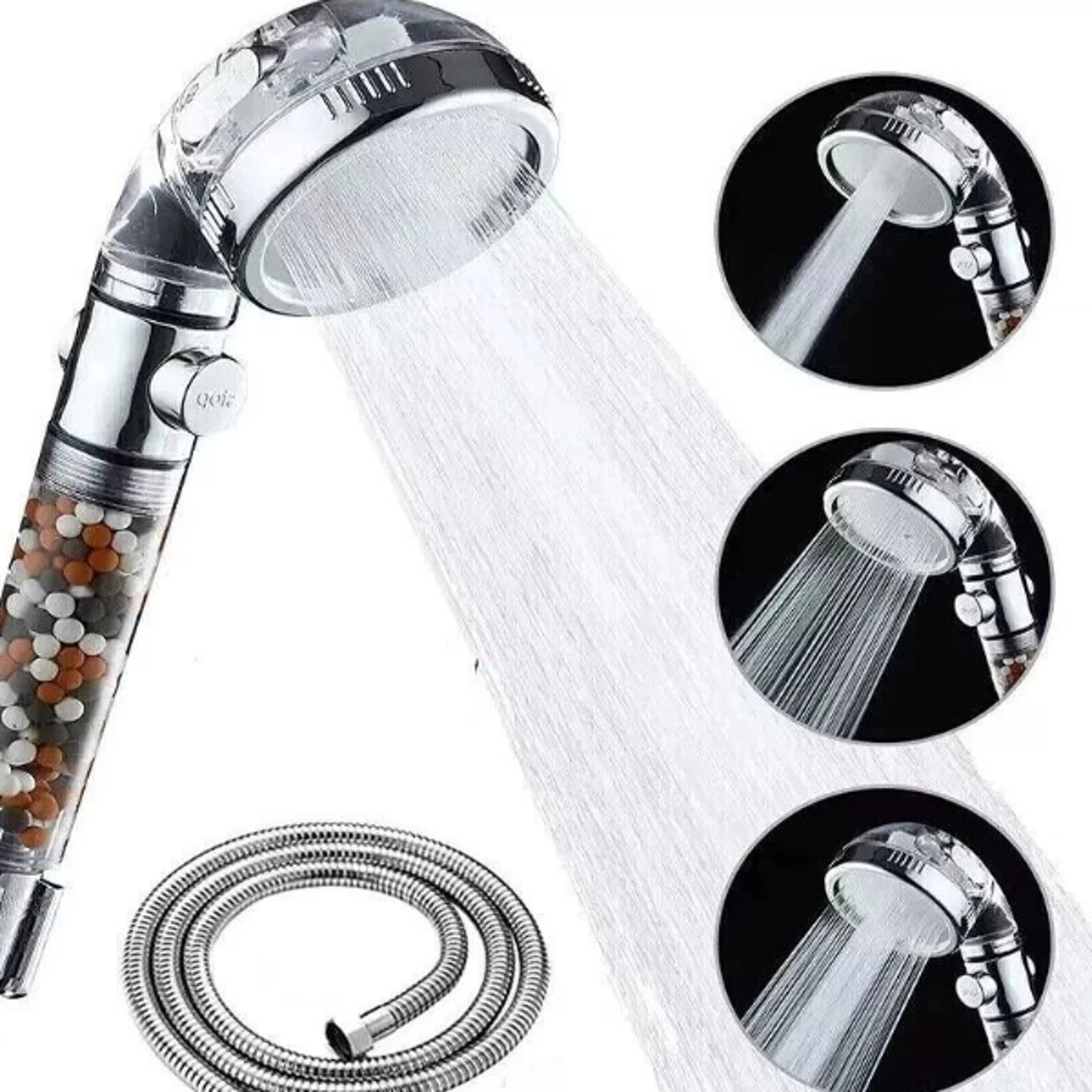 handheld shower head with 3 settings, high pressure shower spray, adjustable