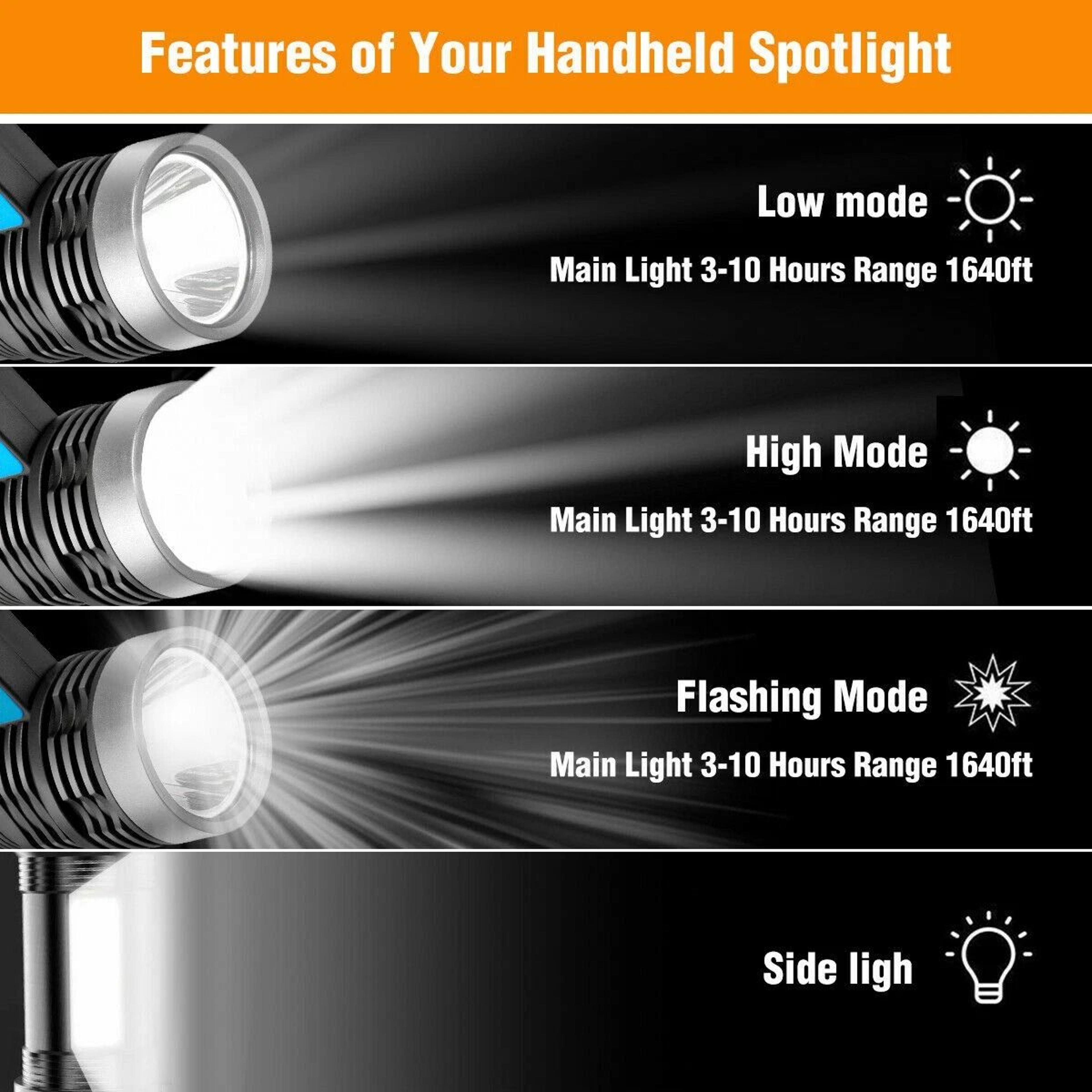 Portable Searchlight Spotlight Super Bright LED Handheld Flashlight 7