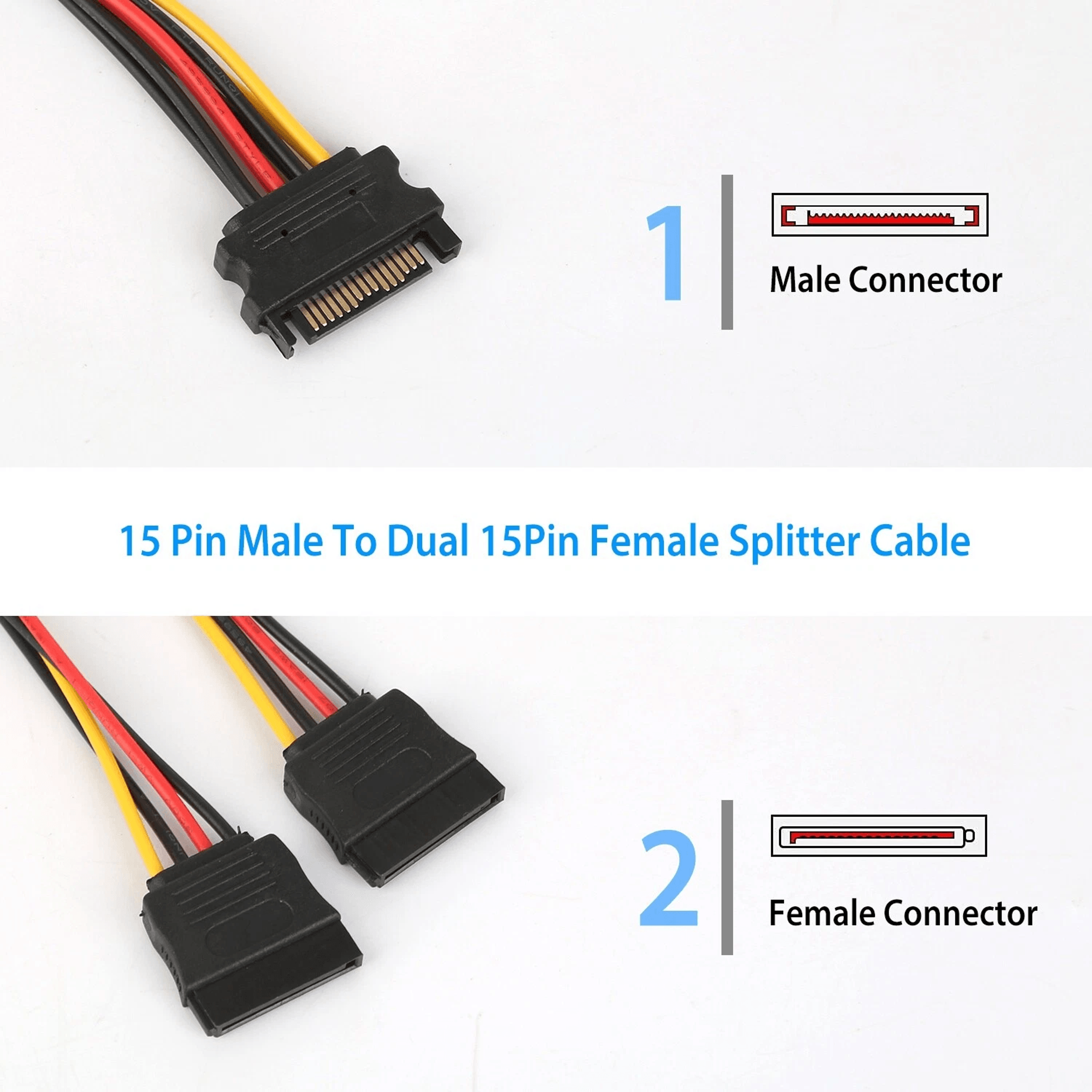 15 Pin Y Splitter Cable Male To Female Adapter For HDD HSSD Hard Drive Data Converter For Enhanced  6