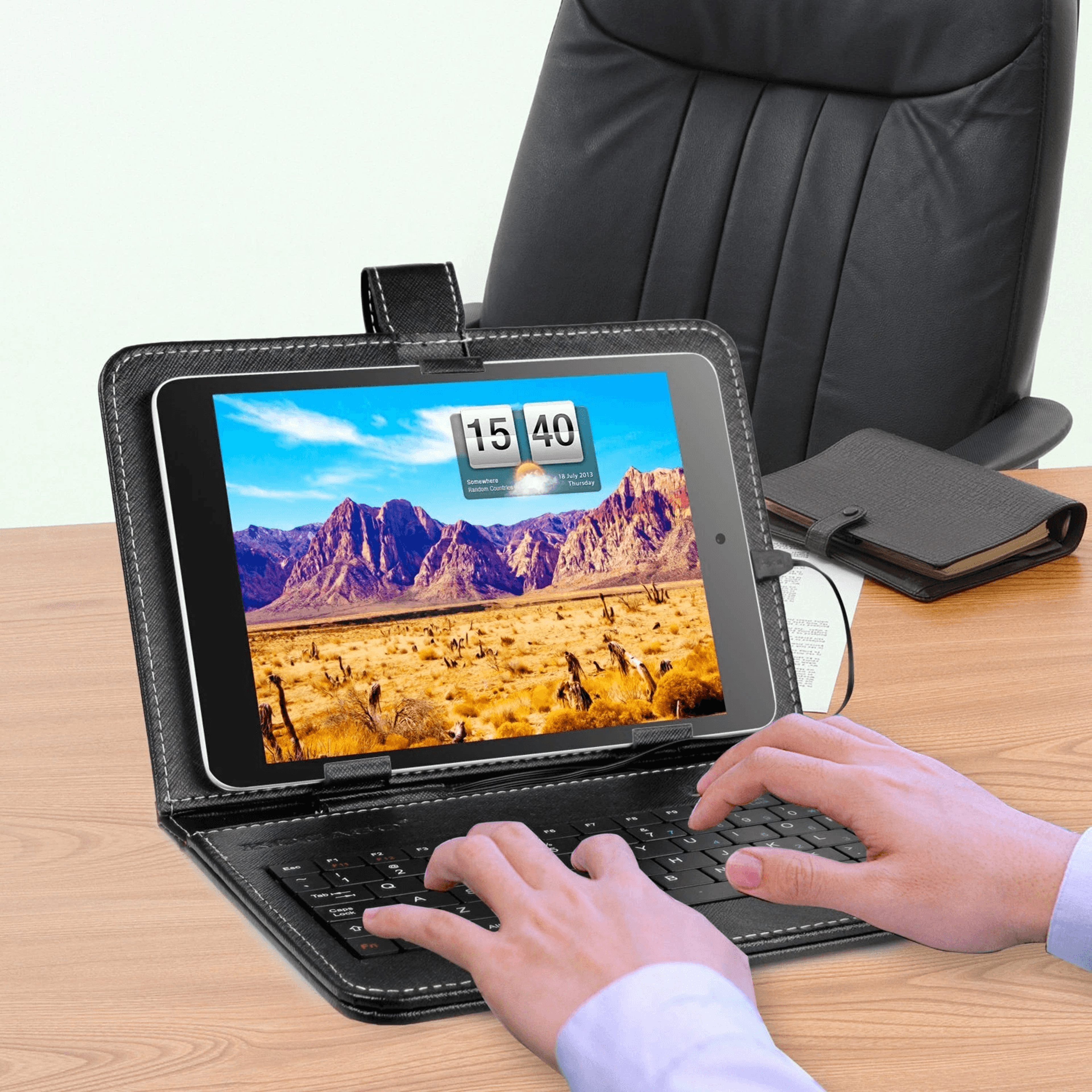 slim pu leather case cover for android tablet pc, w/ stand and usb keyboard, stylish, protective
