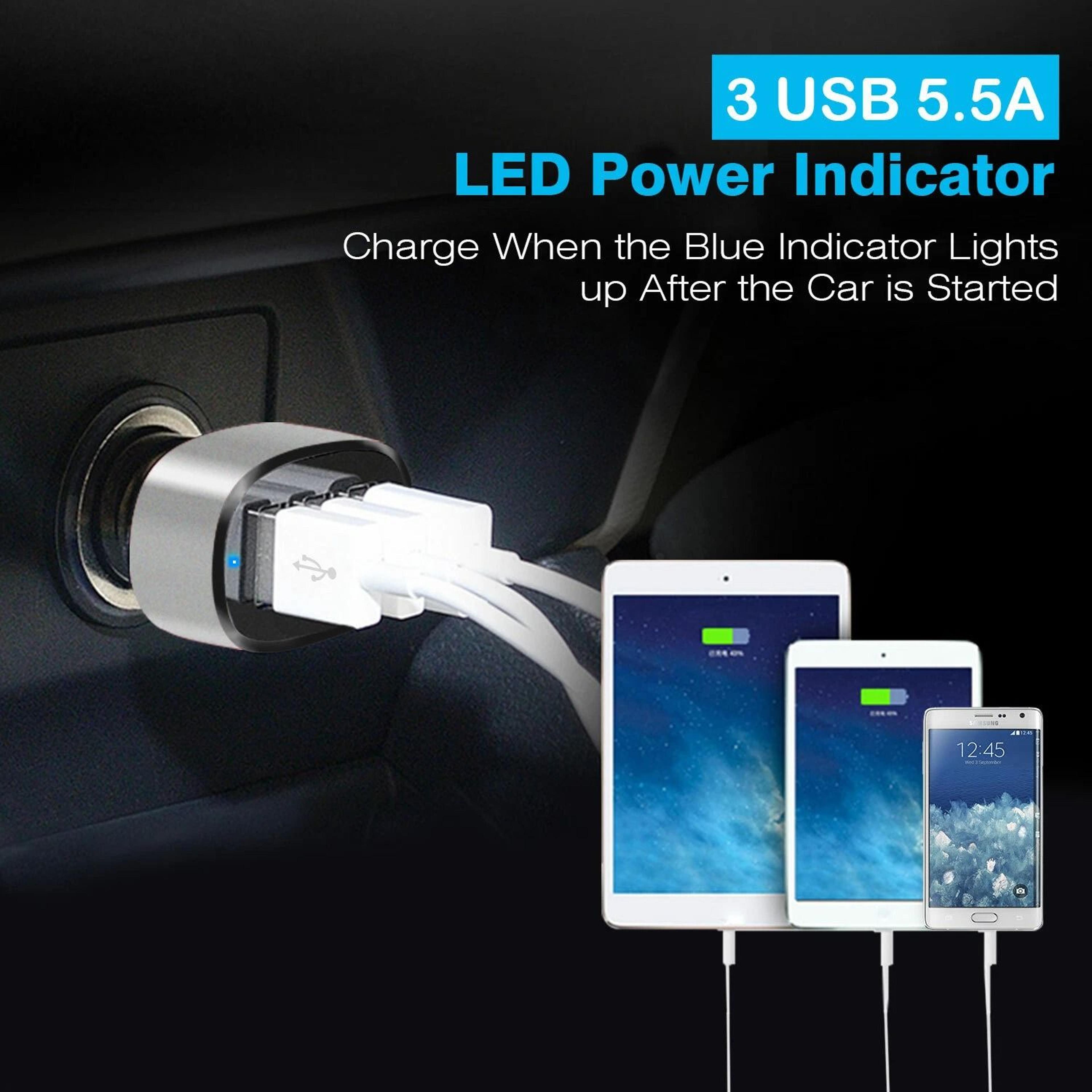 Quick 3 Port USB Fast Car Charger For IPhone X Samsung Galaxy S9 Plus 2