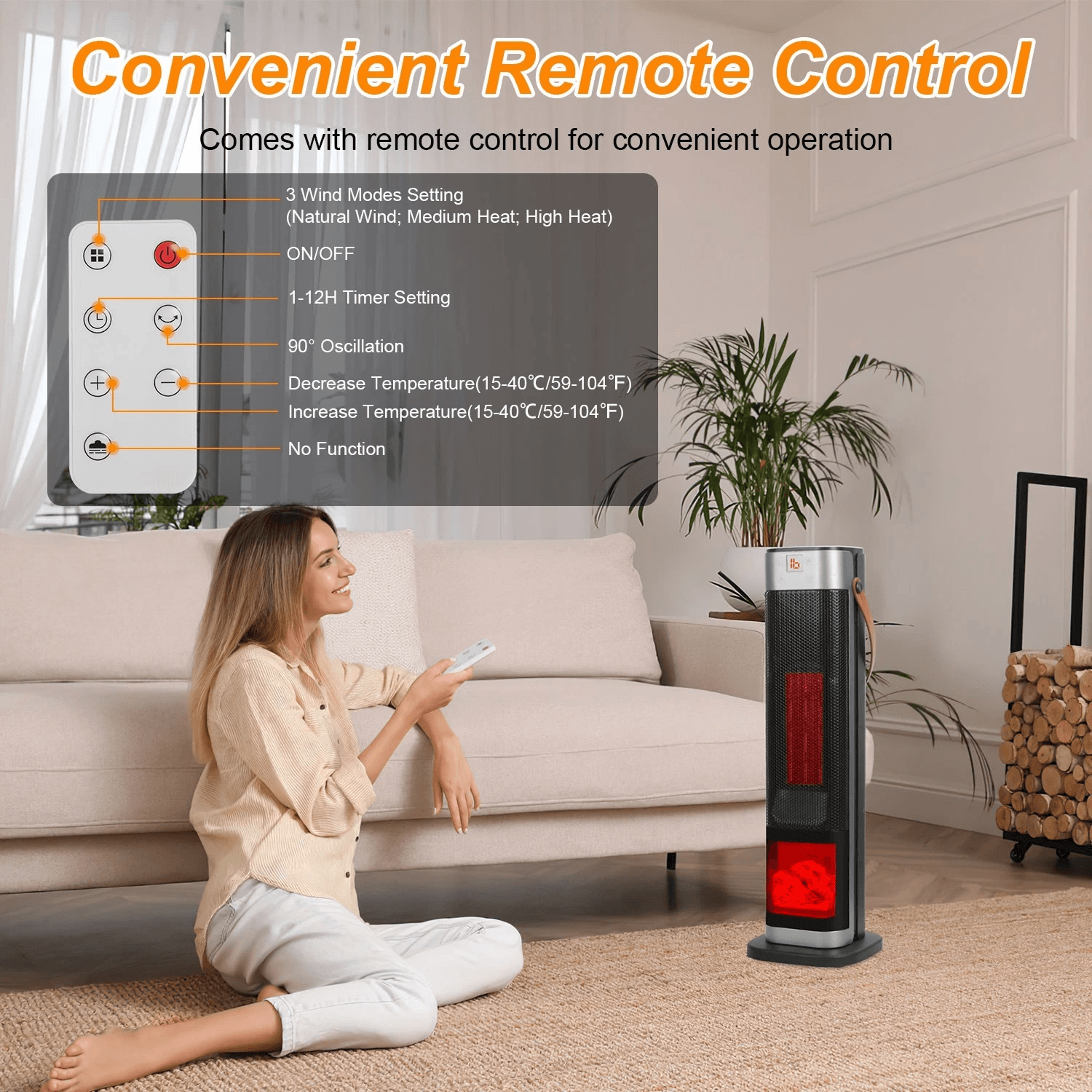 Oscillating Ceramic Heater Tower 3D Space Heater For Winter Electric Warmer For Home Efficient  Por 1