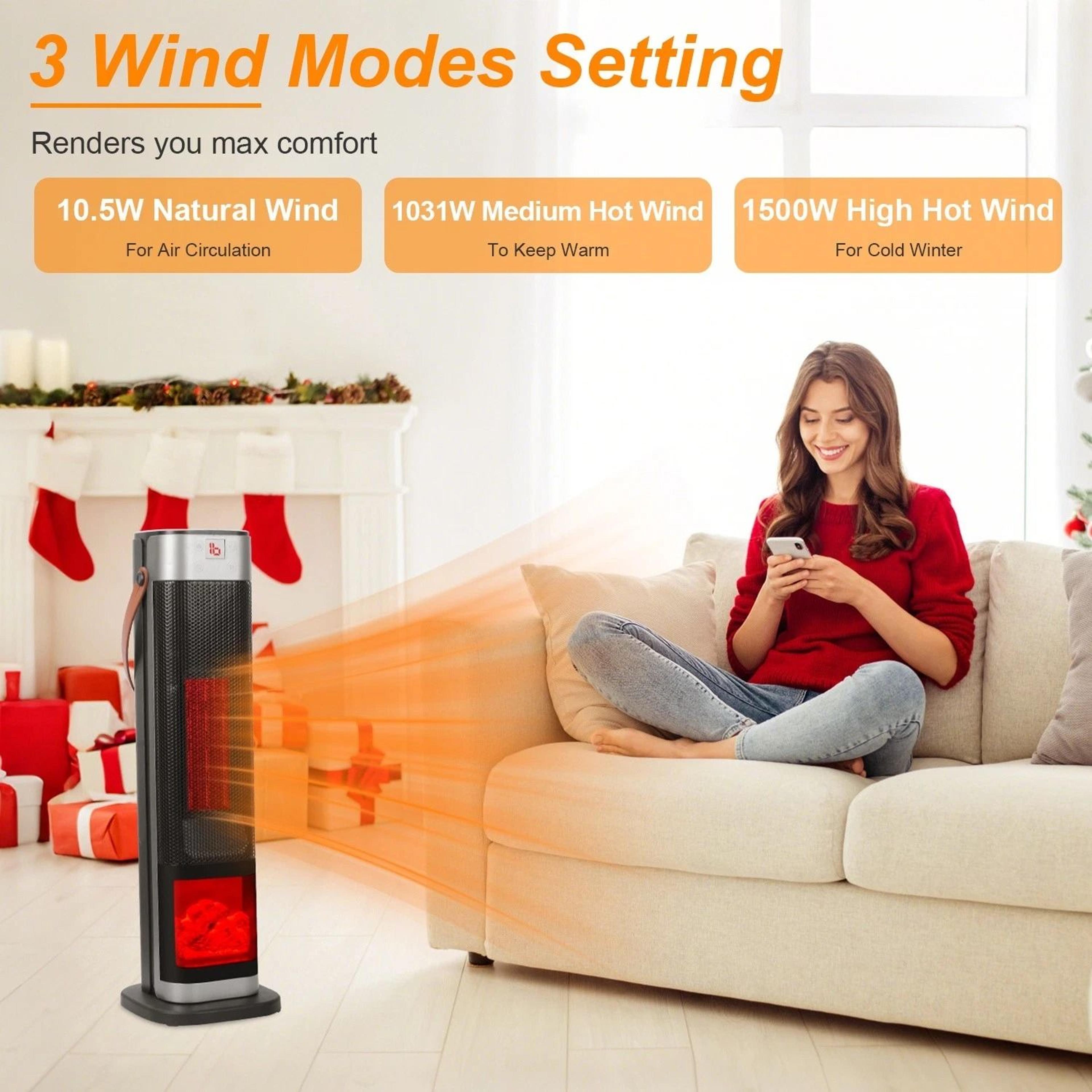 Oscillating Ceramic Heater Tower 3D Space Heater For Winter Electric Warmer For Home Efficient  Por 5