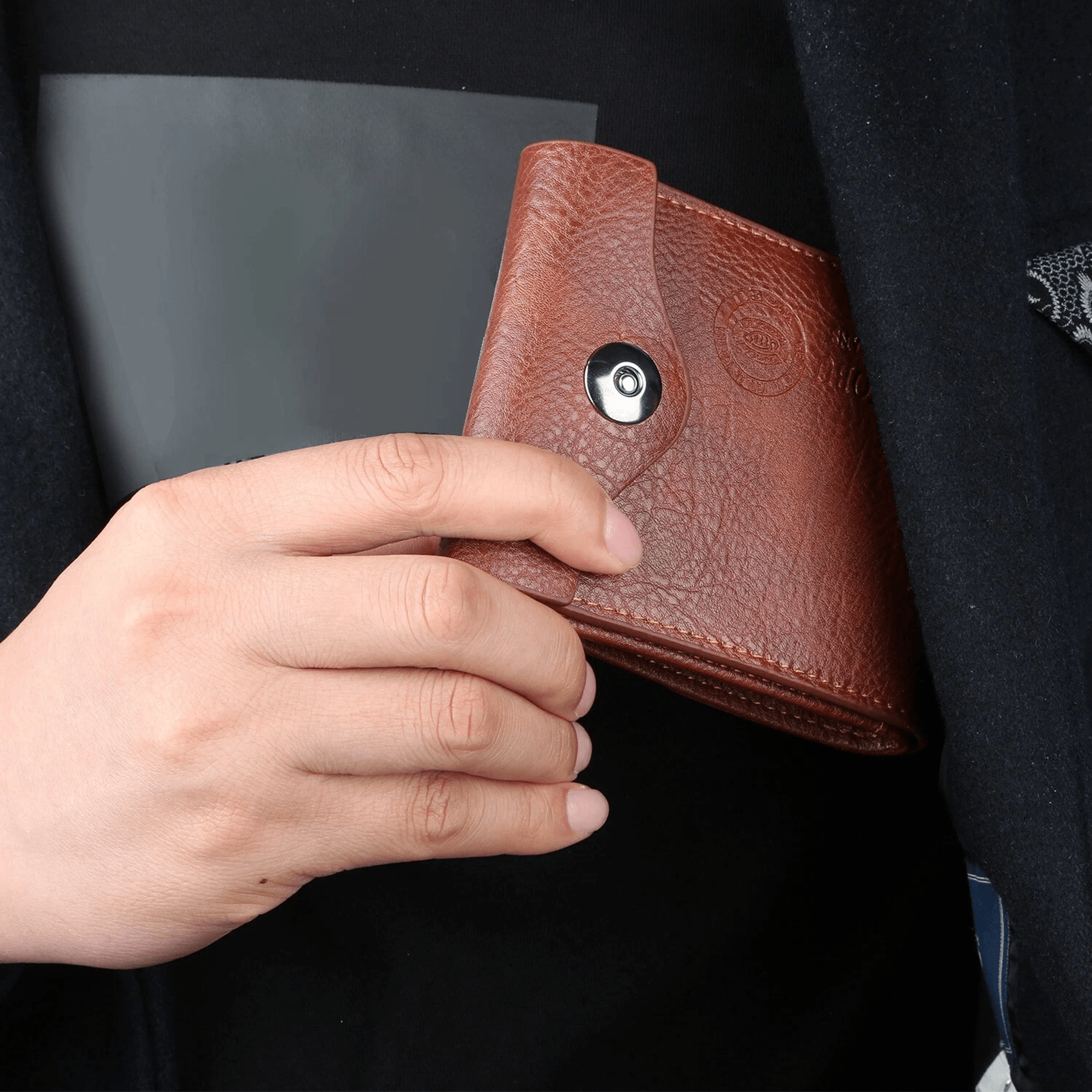 pu leather bifold wallet for men, wallet holder with 2 id windows, coin pocket