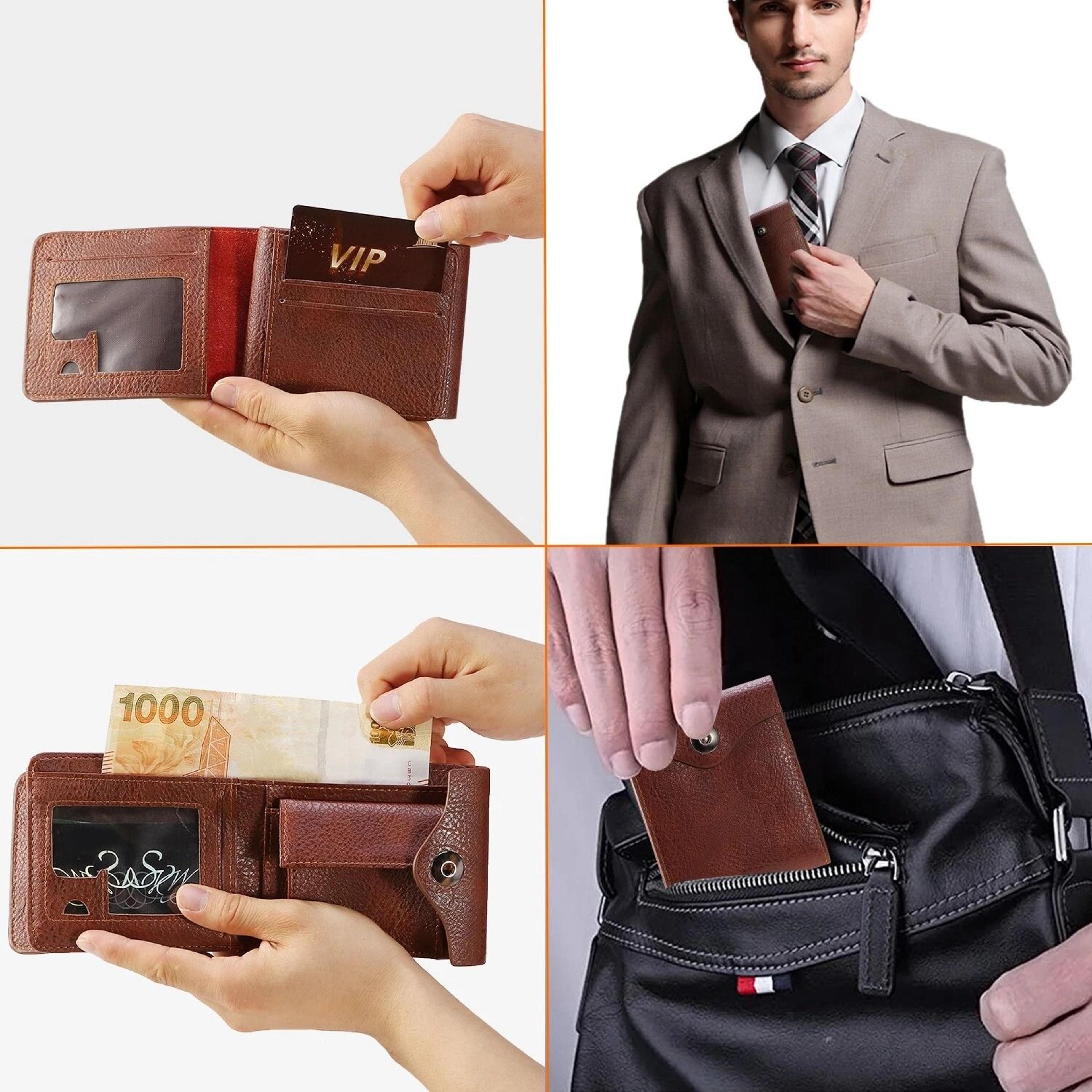 PU Leather Bifold Wallet For Men Wallet Holder With 2 ID Windows Coin Pocket 2