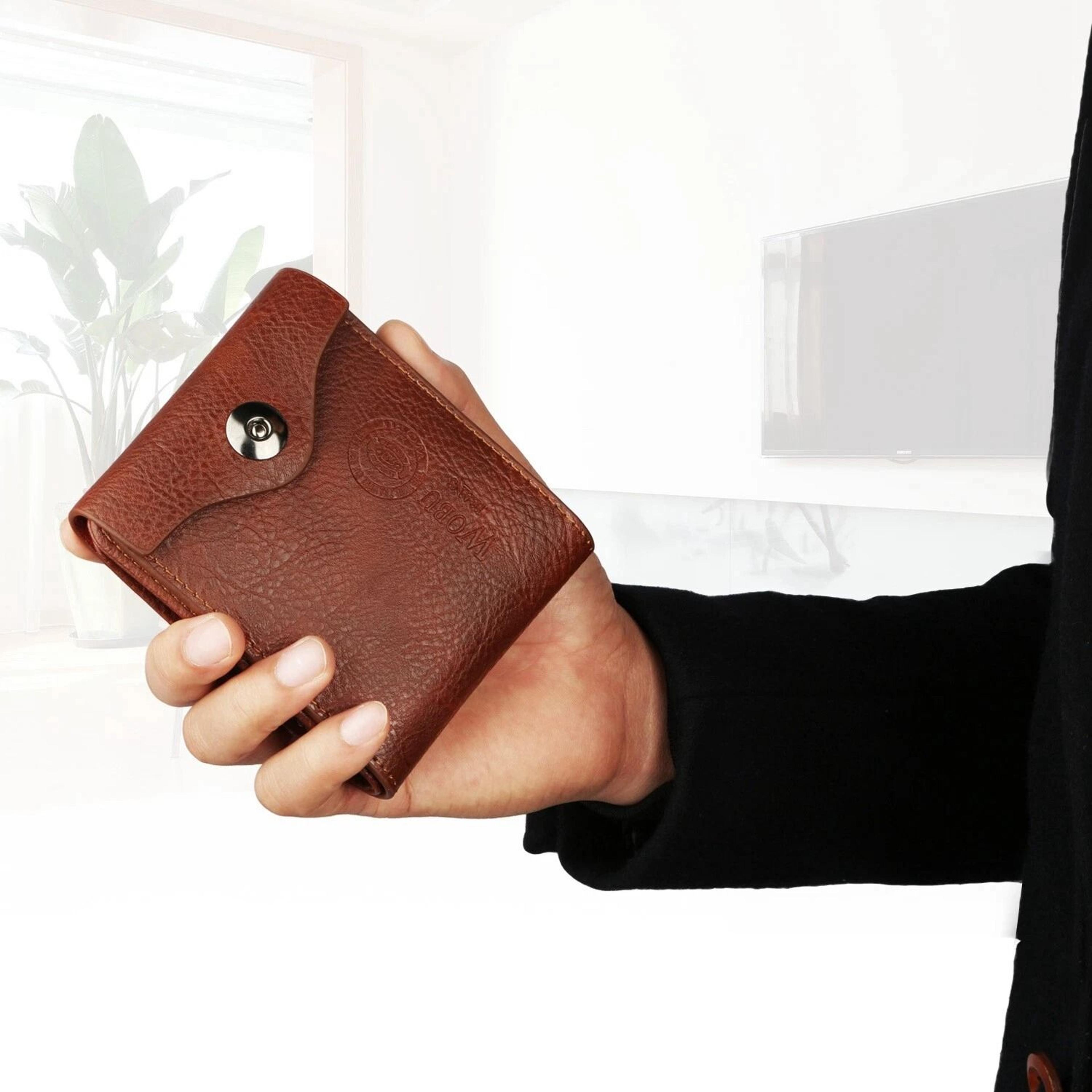 PU Leather Bifold Wallet For Men Wallet Holder With 2 ID Windows Coin Pocket 10