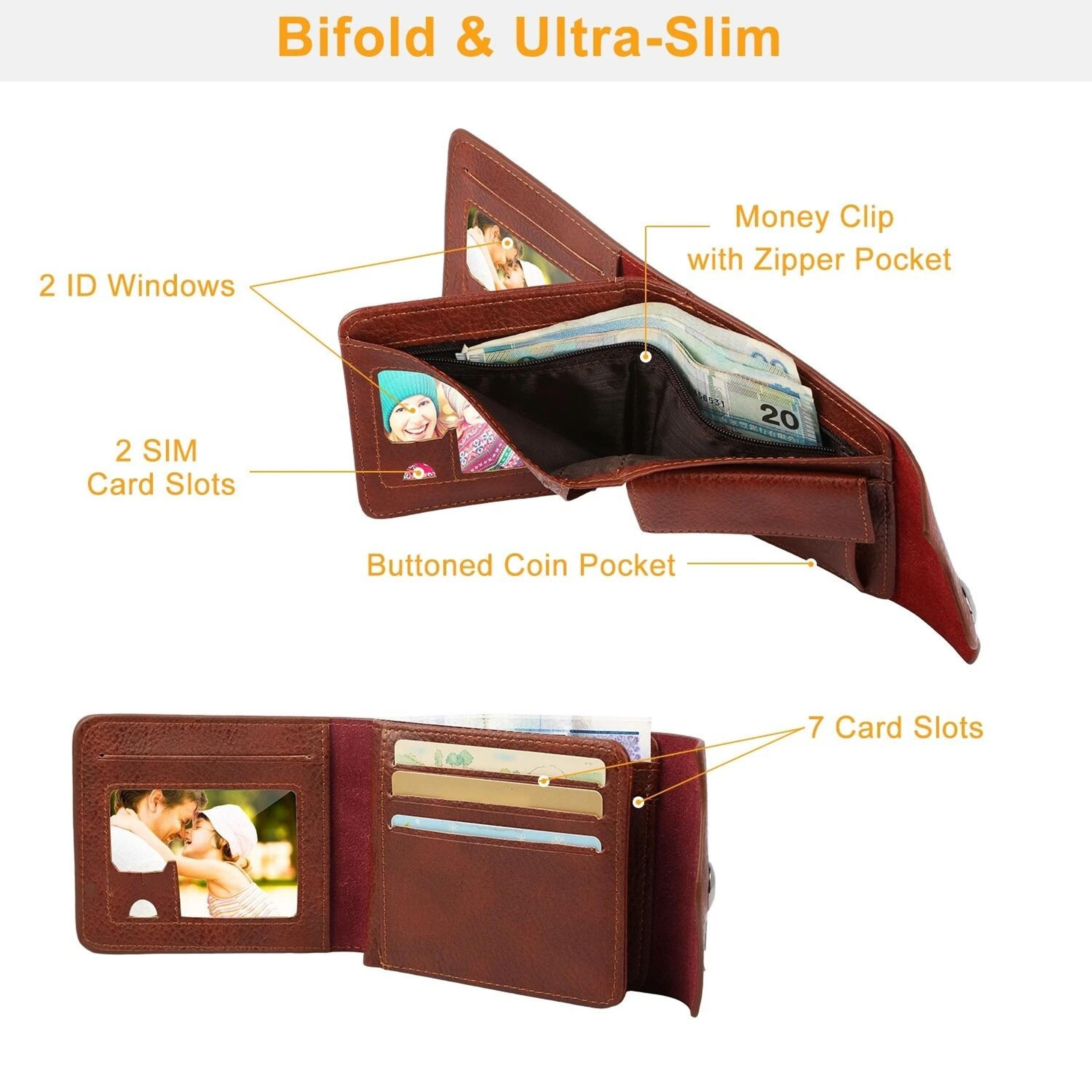 PU Leather Bifold Wallet For Men Wallet Holder With 2 ID Windows Coin Pocket 7