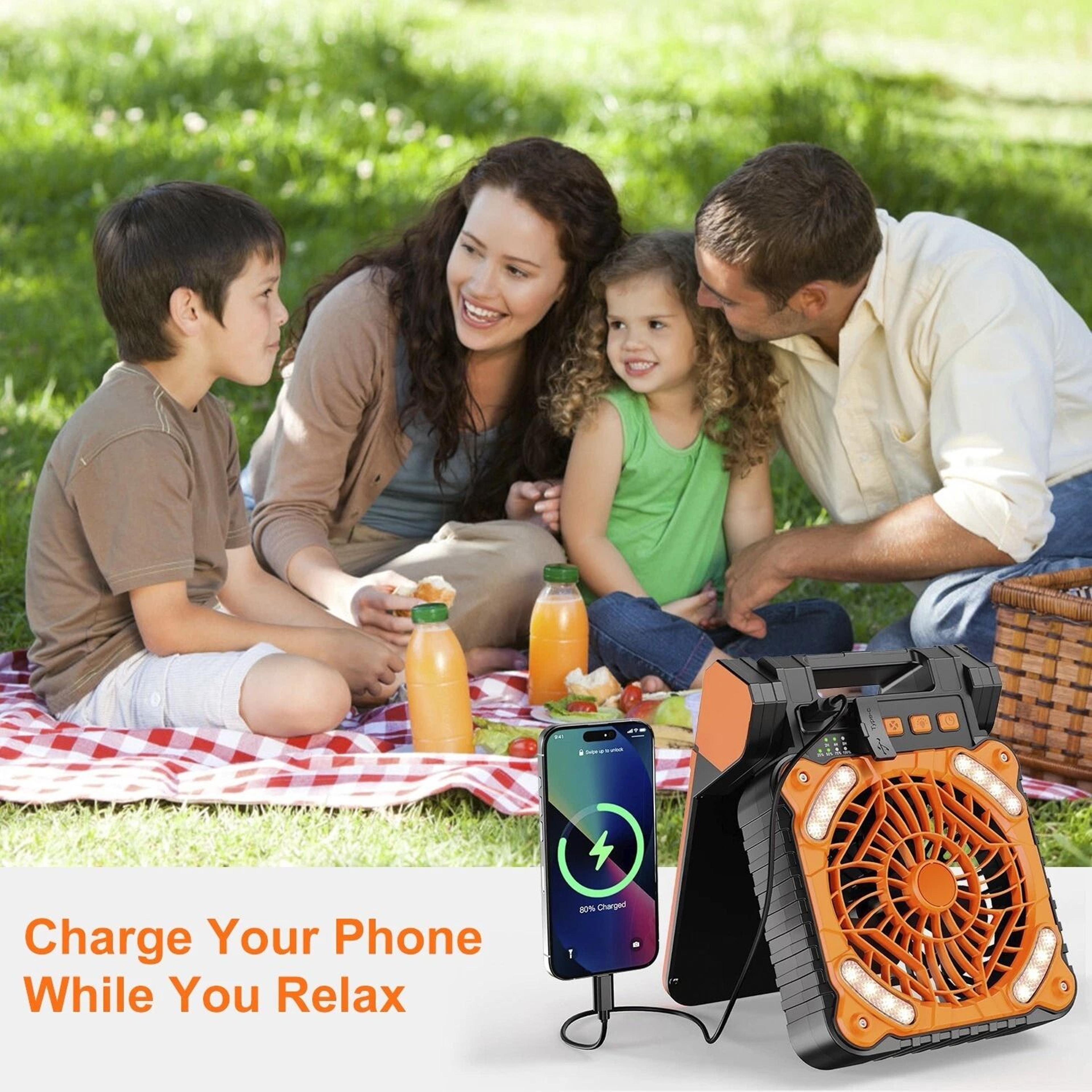 Picnic Camping Fan Summer Solar Camping FanLight 4Speeds Fan With 3Mode Lights For Hiking Outdoors 8