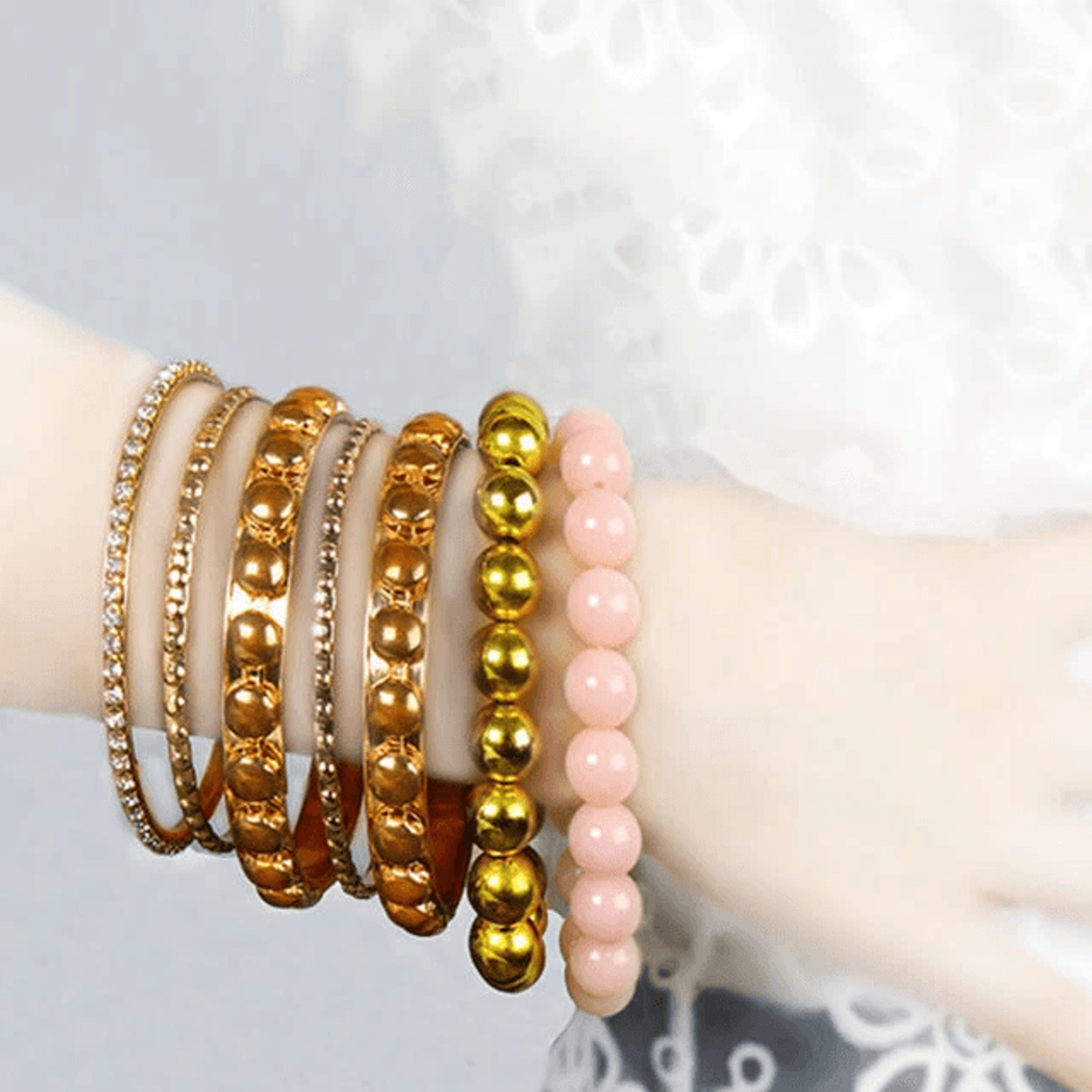 retro burnished gold alloy bangle bracelet set, inlaid rhinestone