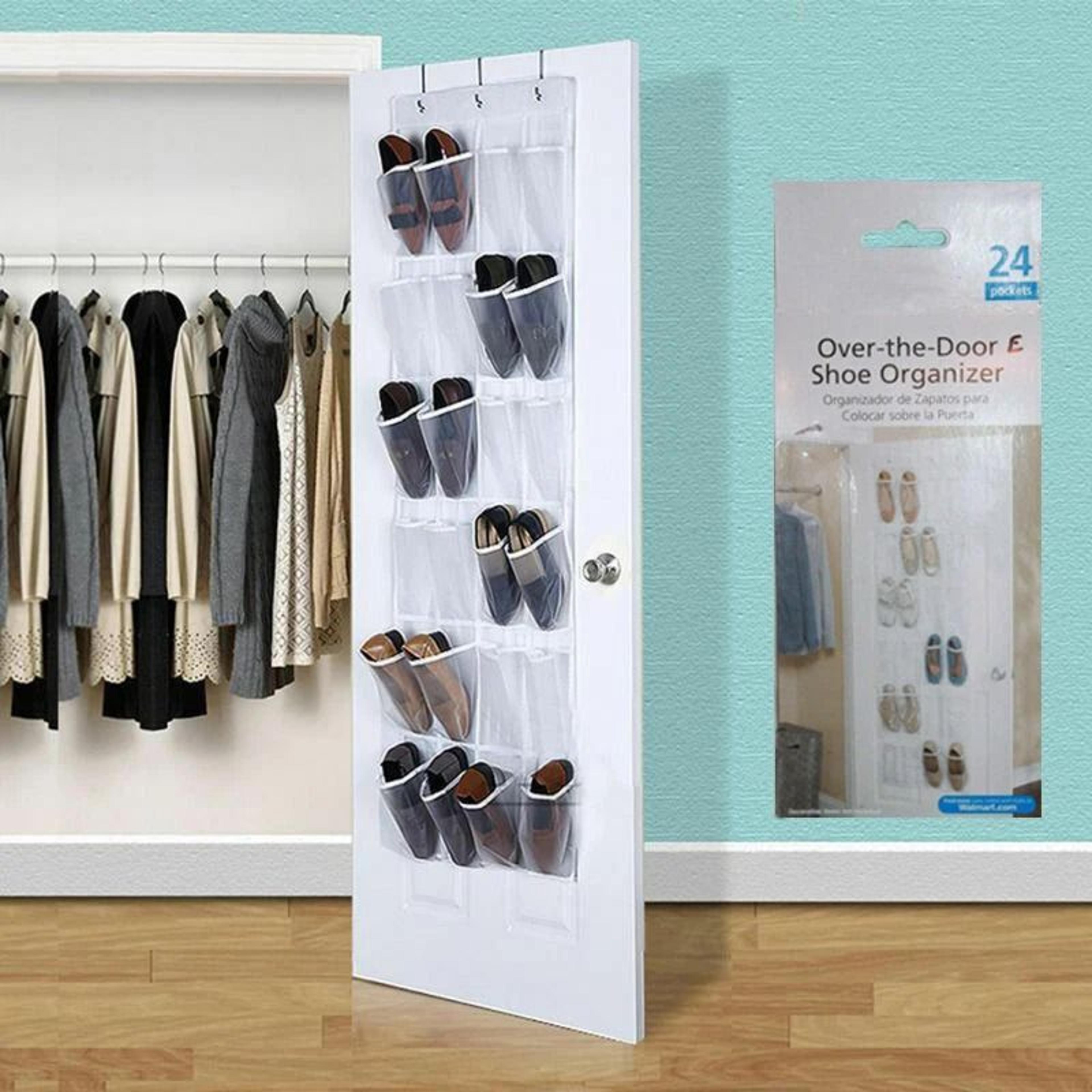24 pocket shoe organizer rack, over the door hanging storage space saver hanger, maximize closet space