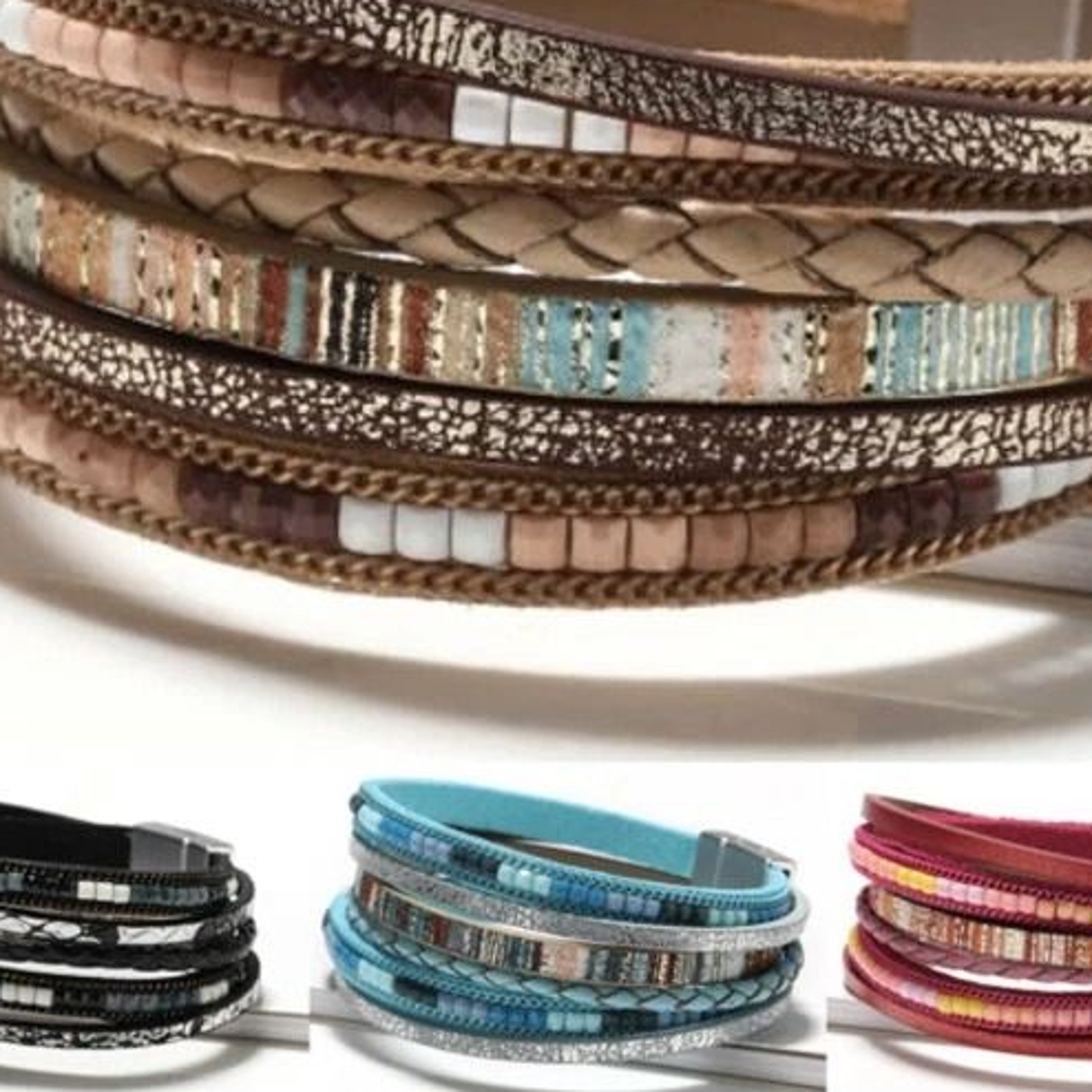 men's and women's boho multilayer leather bracelet, bangle wristband jewelry set c, trendy boho jewelry gift for him