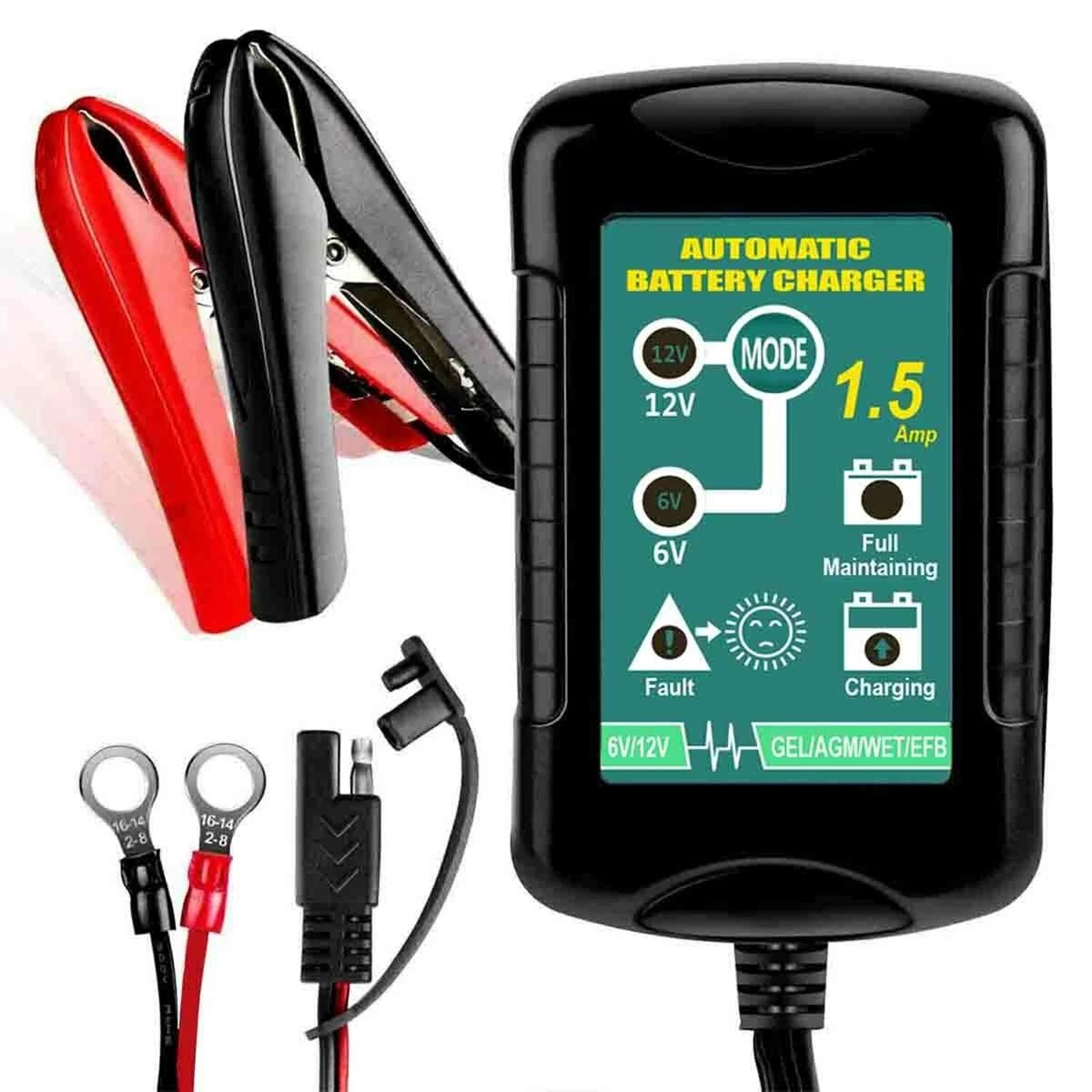 auto trickle charger, battery charger maintainer for wet gel agm batteries, ideal for vehicles and boats