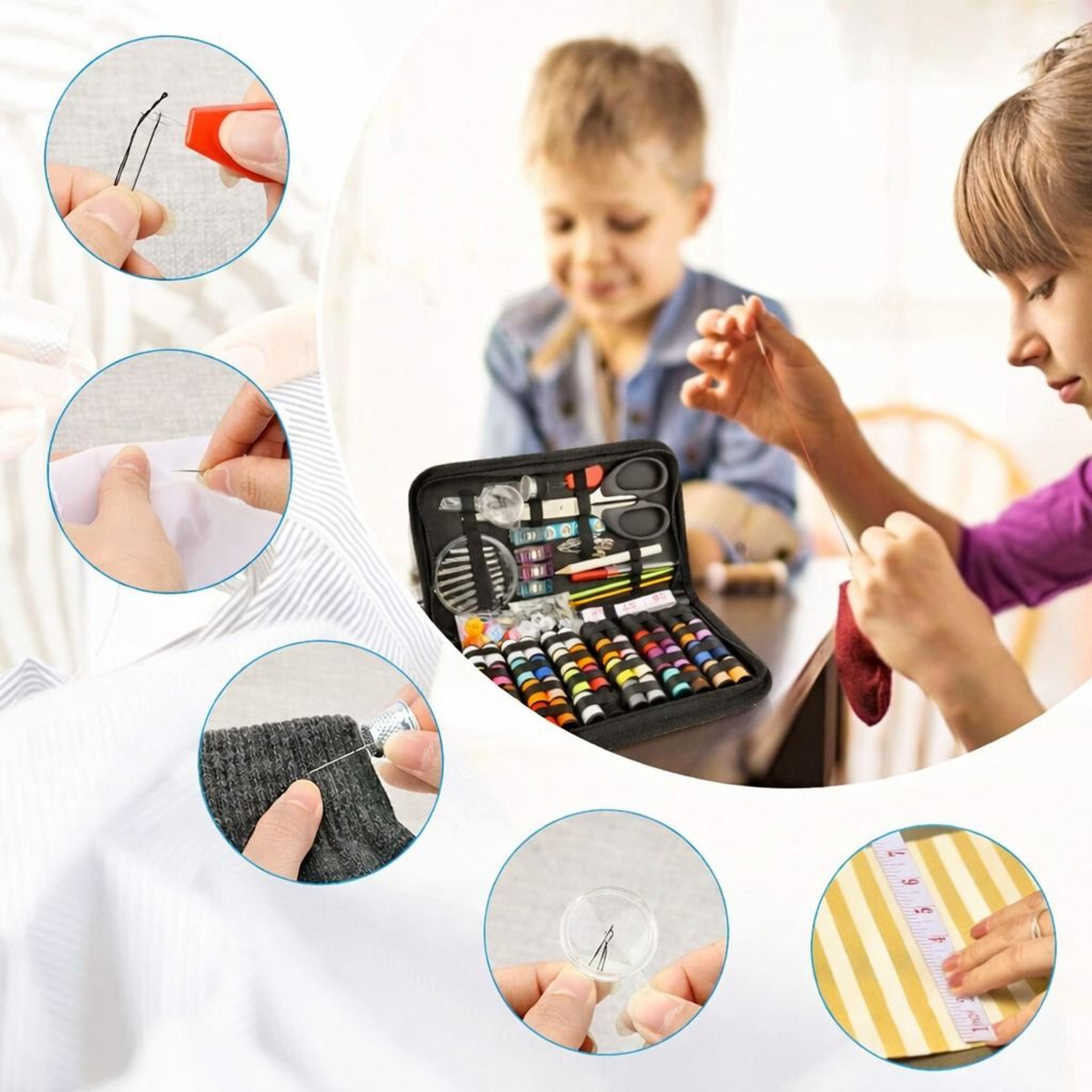 complete home travel sewing kit, thread threader, needle, tape measure, scissor, thimble for quick fixes