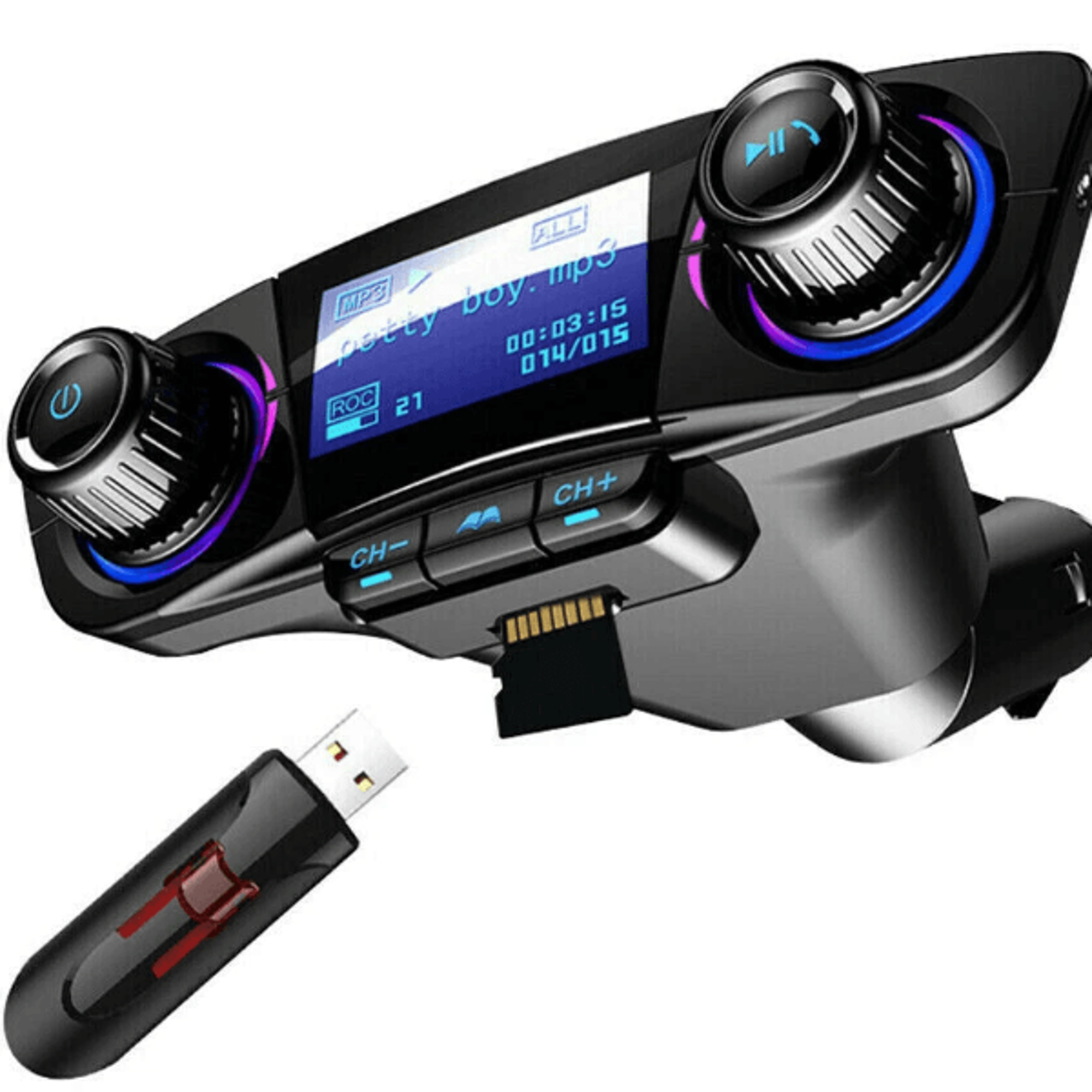bluetooth car fm transmitter, hands free radio adapter, mp3 player usb charger kit for auto use