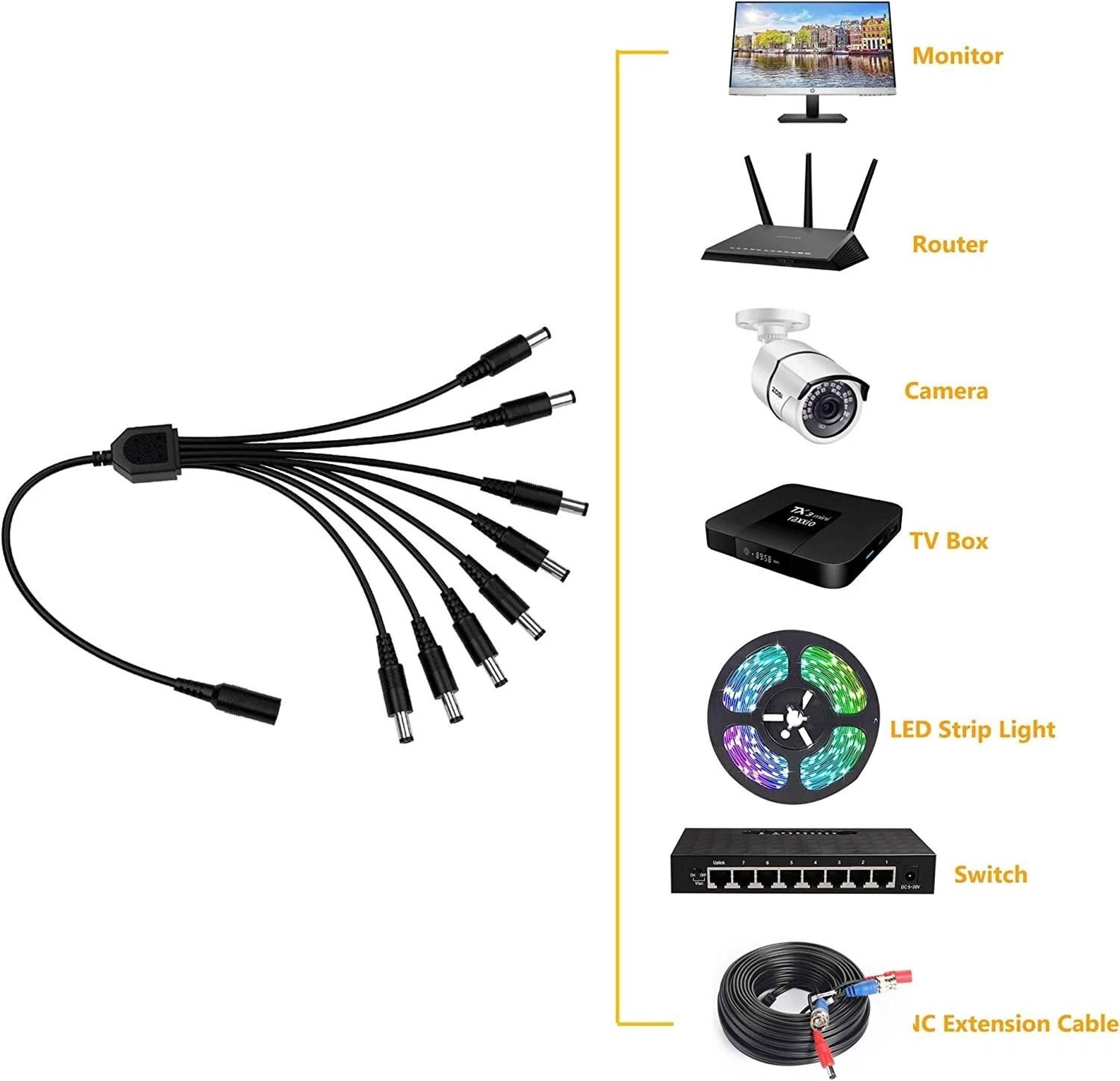 Female To 8 Male Power Splitter Cable Surveillance System Power Adapter For CCTV Reliable And Durab 1