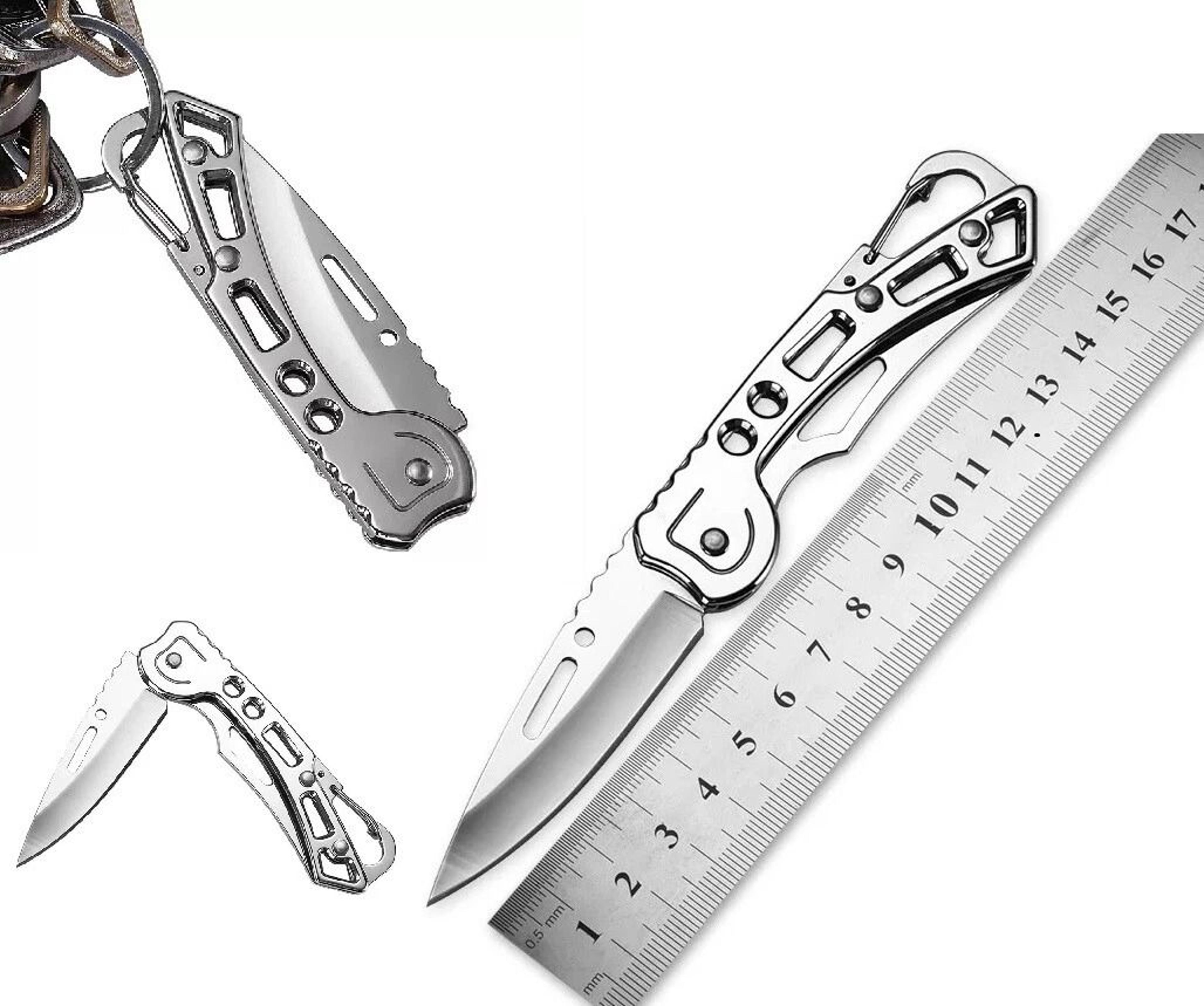 compact mini edc folding knife, carabiner survival tool for outdoor camping, lightweight pocket knife