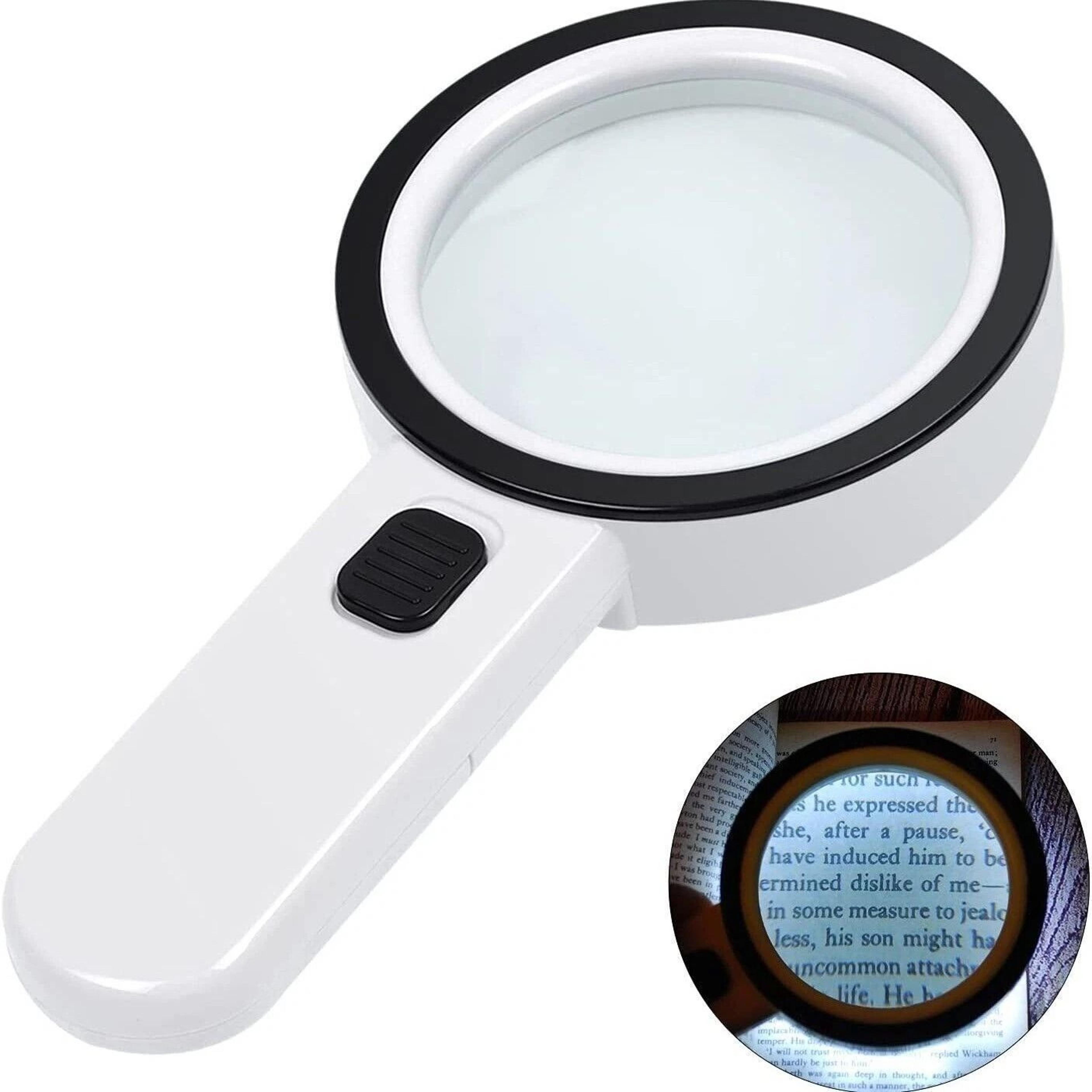 30x magnifying glass with bright led light, jumbo handheld illuminated magnifier for reading & close-up work